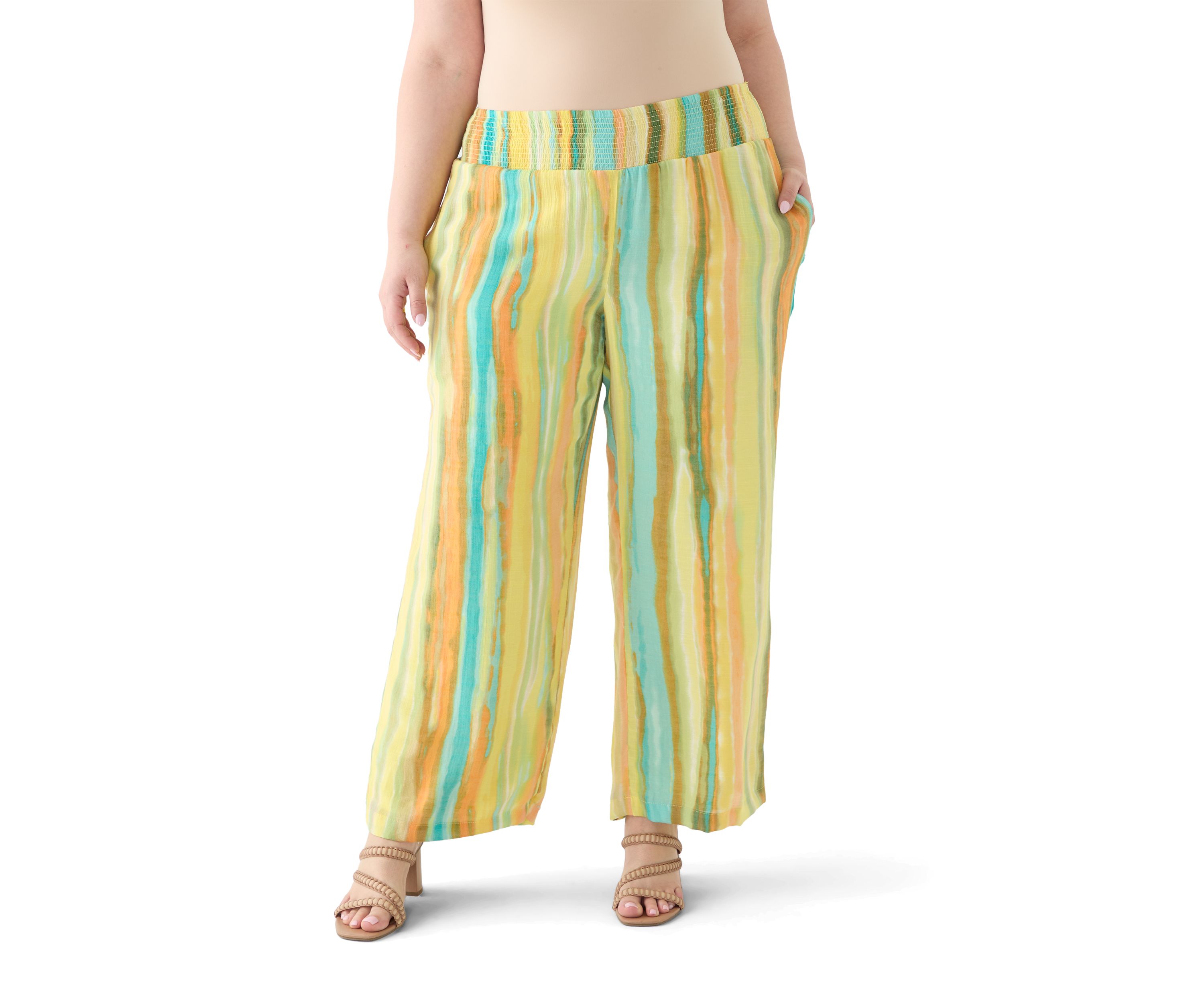 Plus Size Striped Slub Pants
