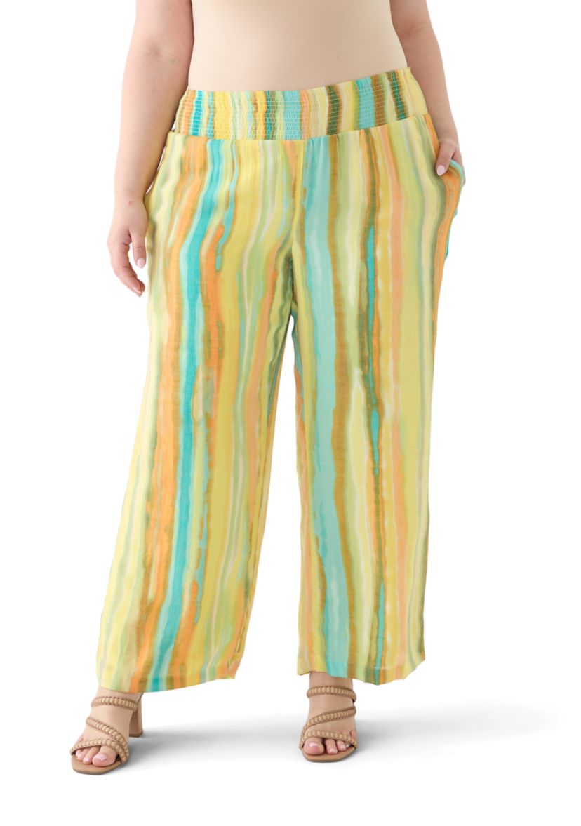 Plus Size Striped Slub Pants