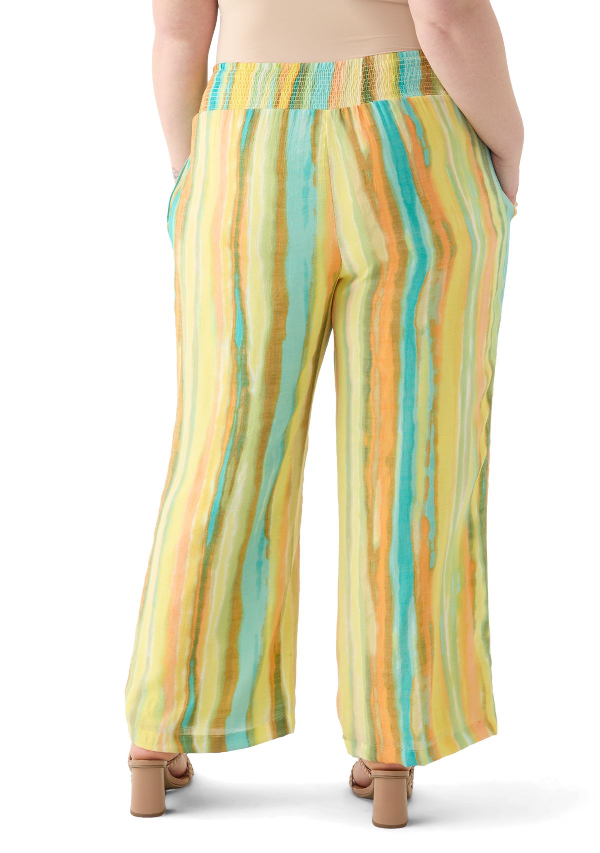 Plus Size Striped Slub Pants