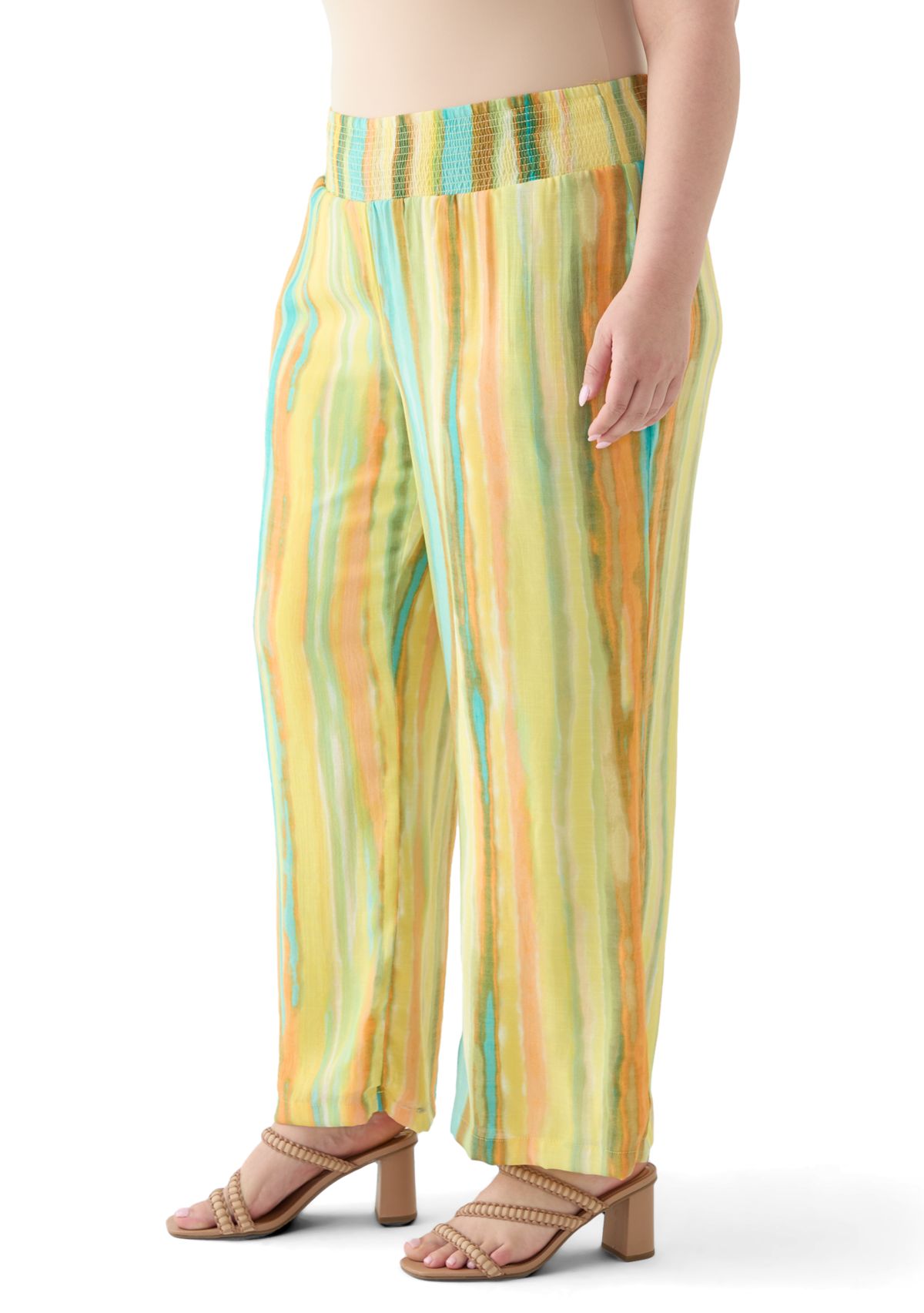 Plus Size Striped Slub Pants