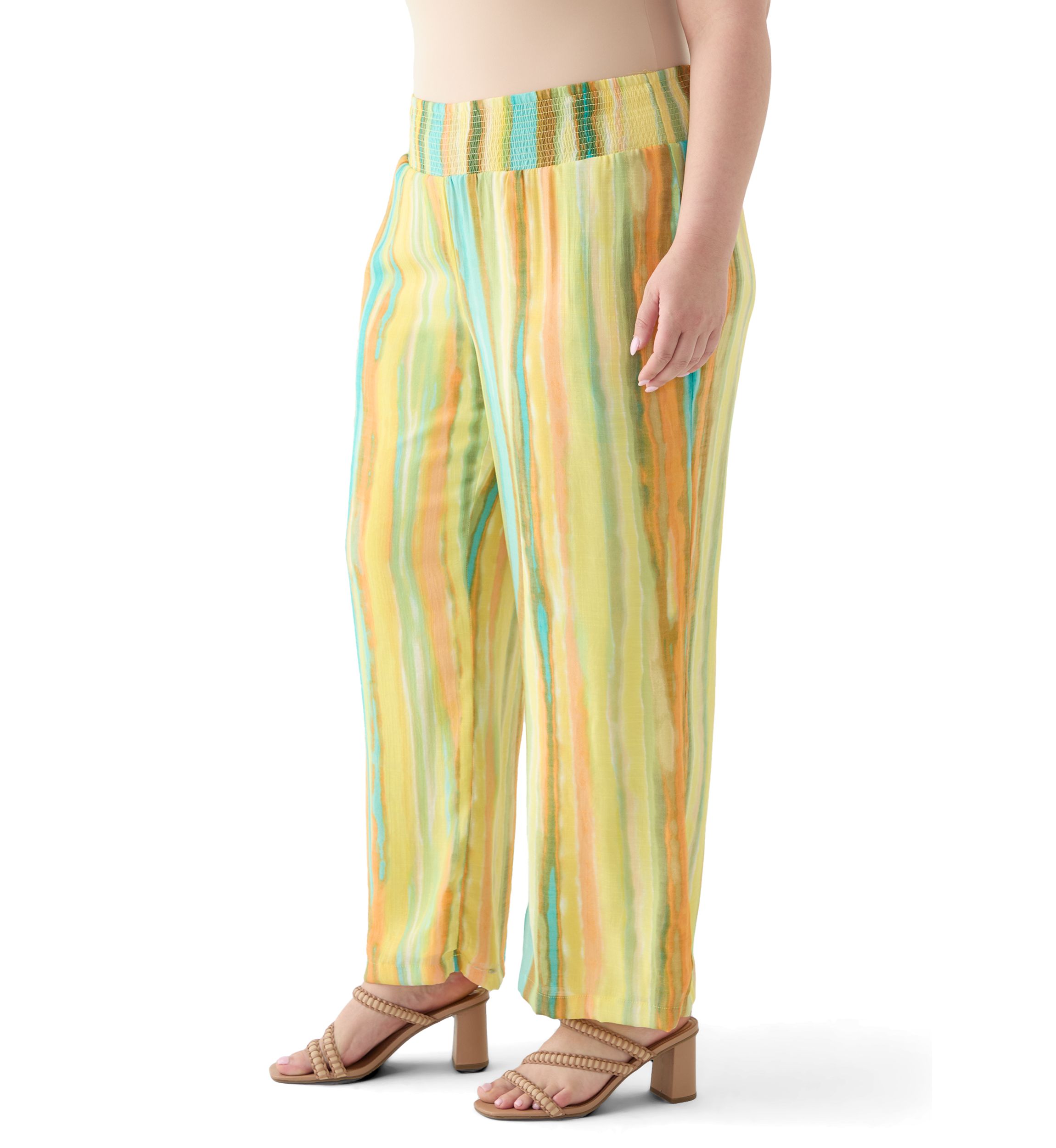 Plus Size Striped Slub Pants