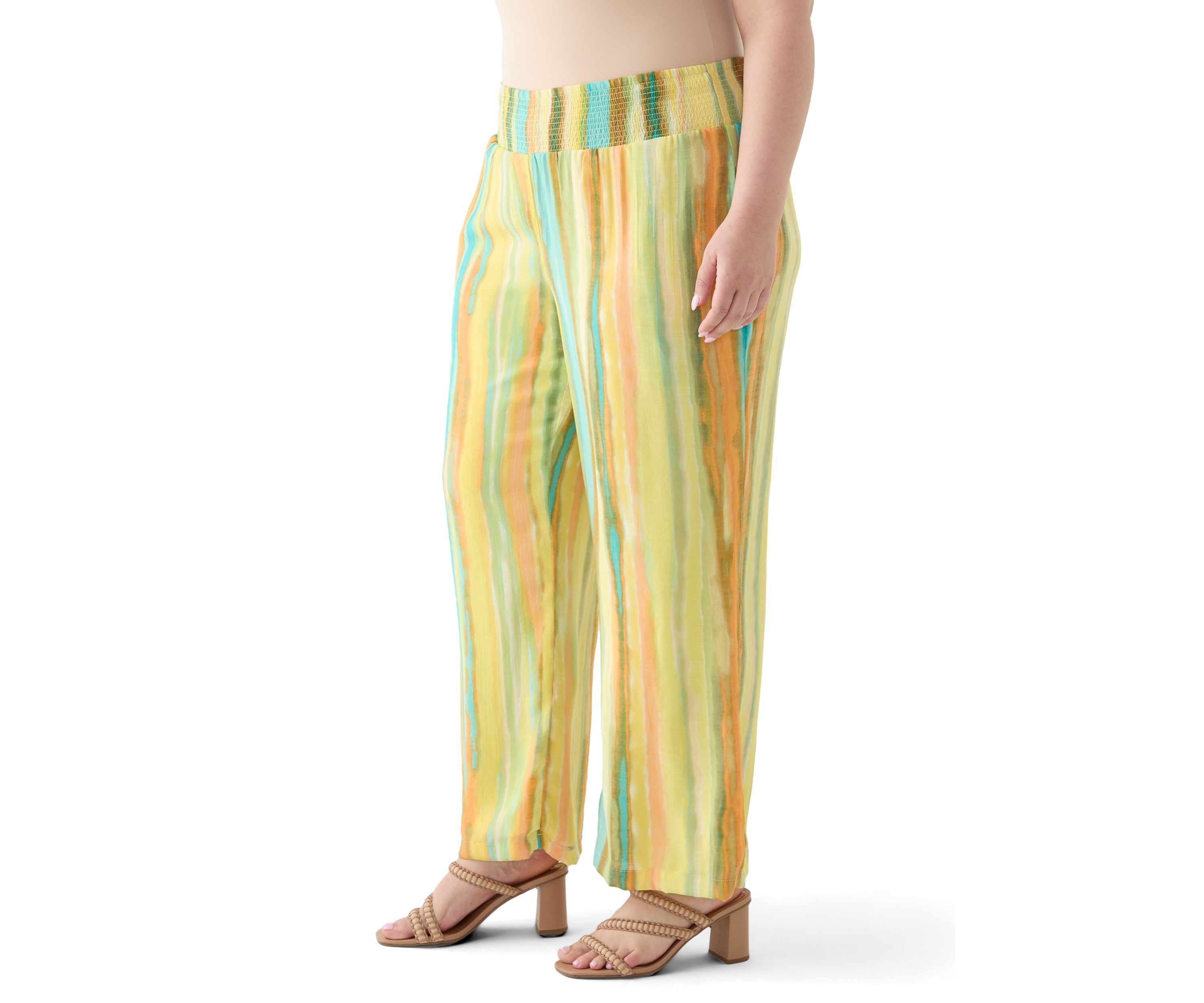 Plus Size Striped Slub Pants