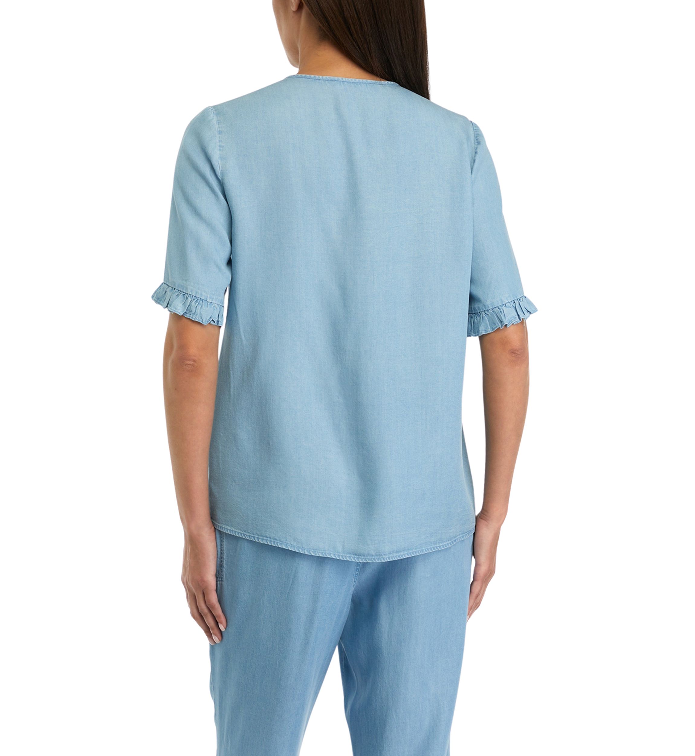 Womens Elbow Sleeve Light Wash V-Neck Blouse 
