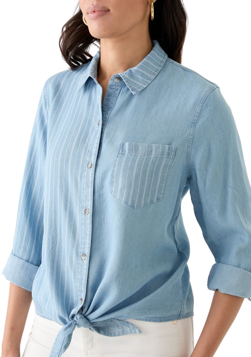 Womens Long Sleeve Tie Front Top