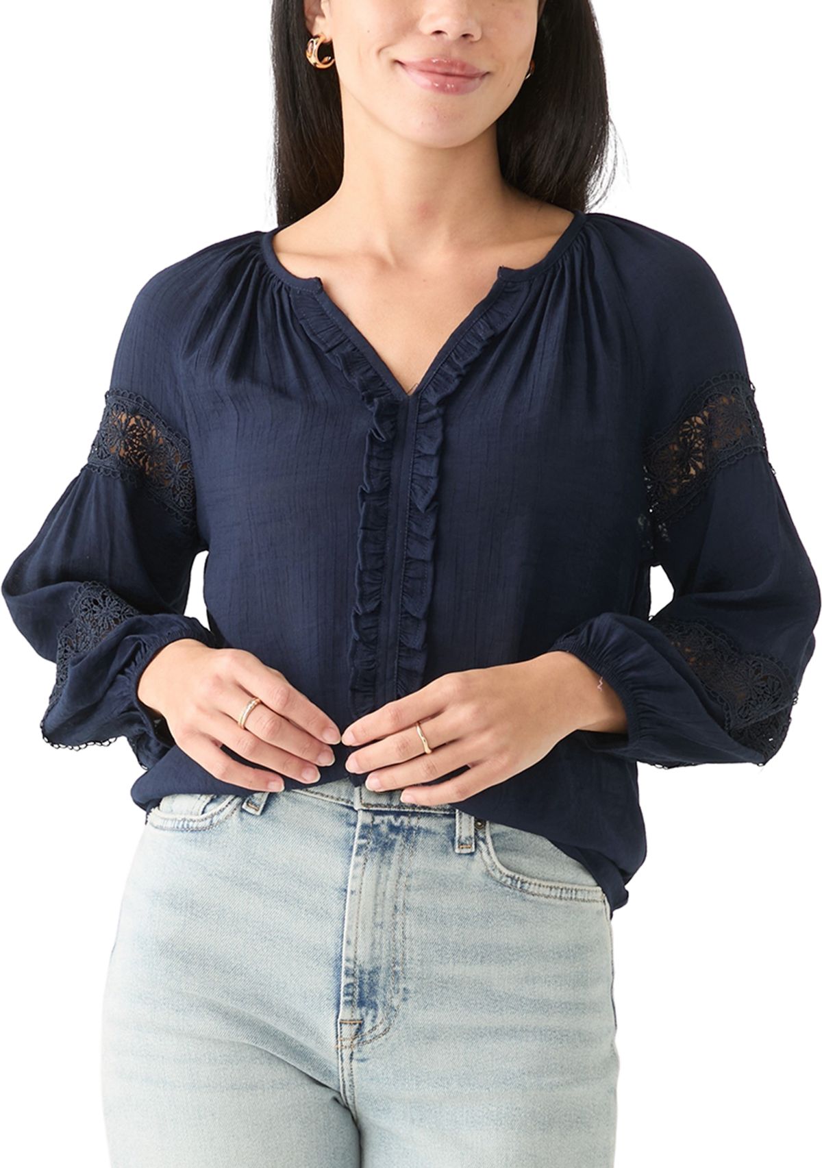 Petite Crochet Sleeve Peasant Top 