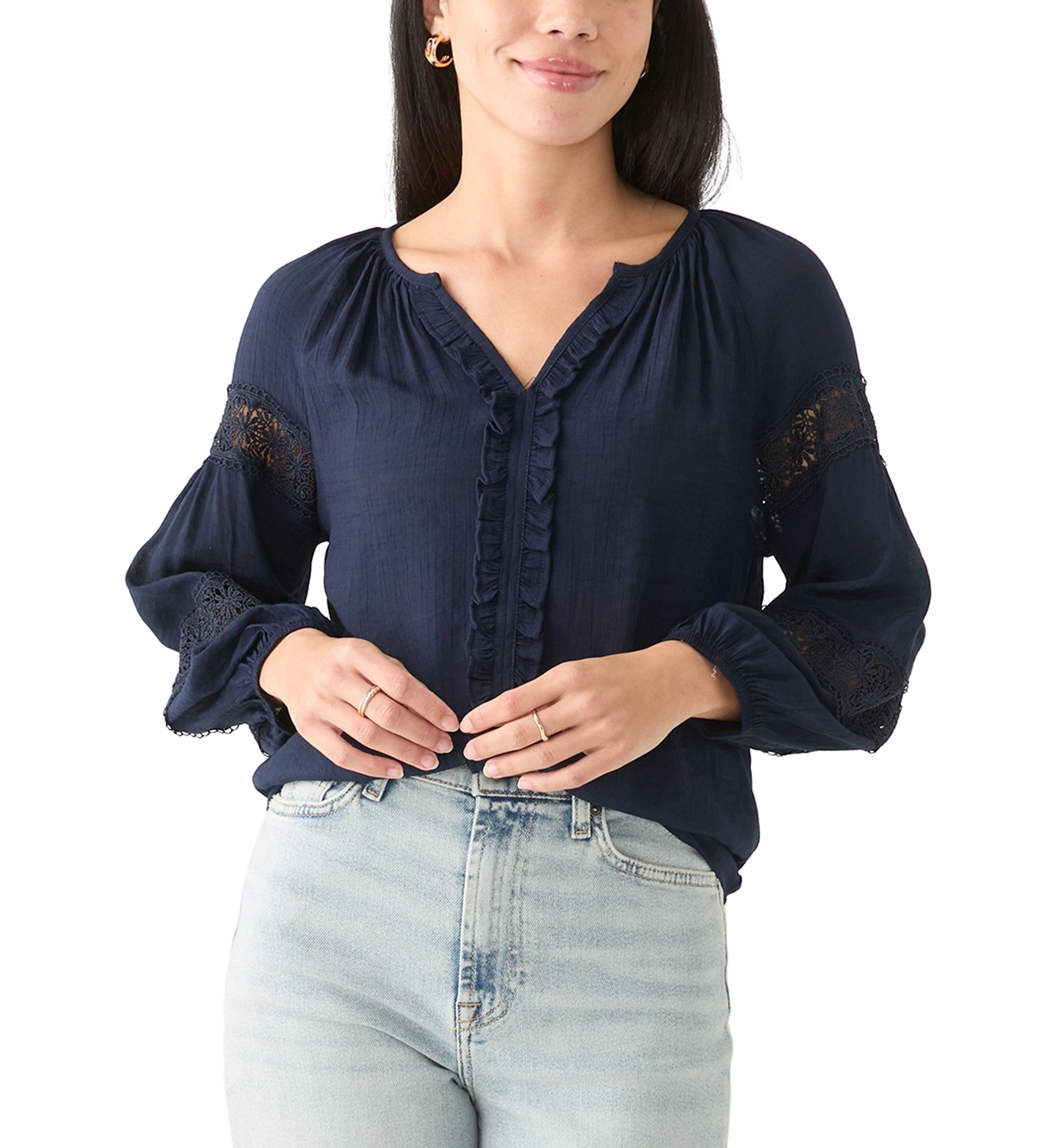 Petite Crochet Sleeve Peasant Top 