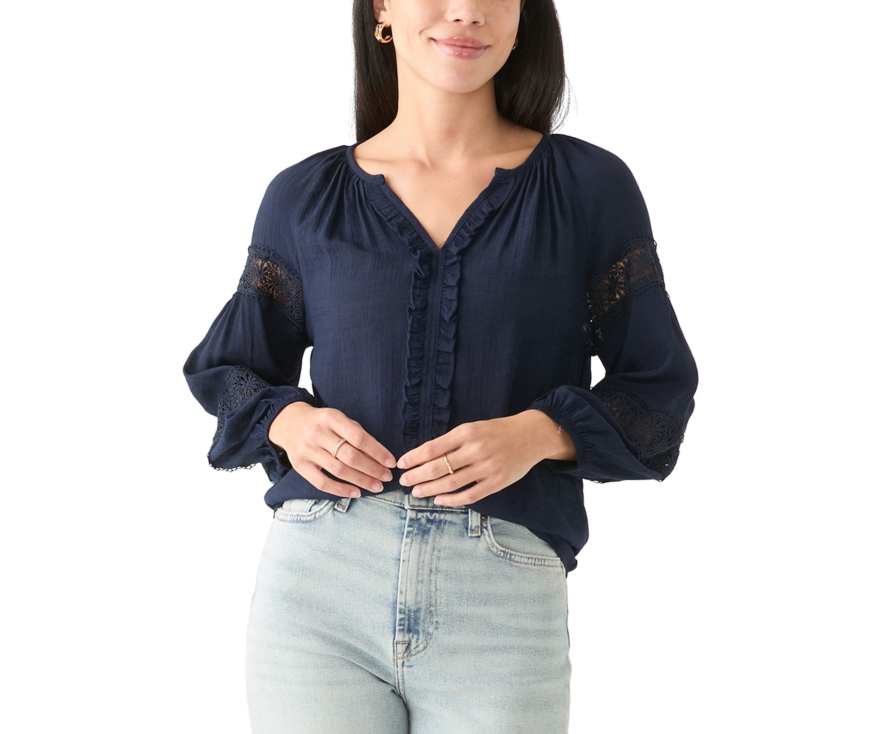 Petite Crochet Sleeve Peasant Top 