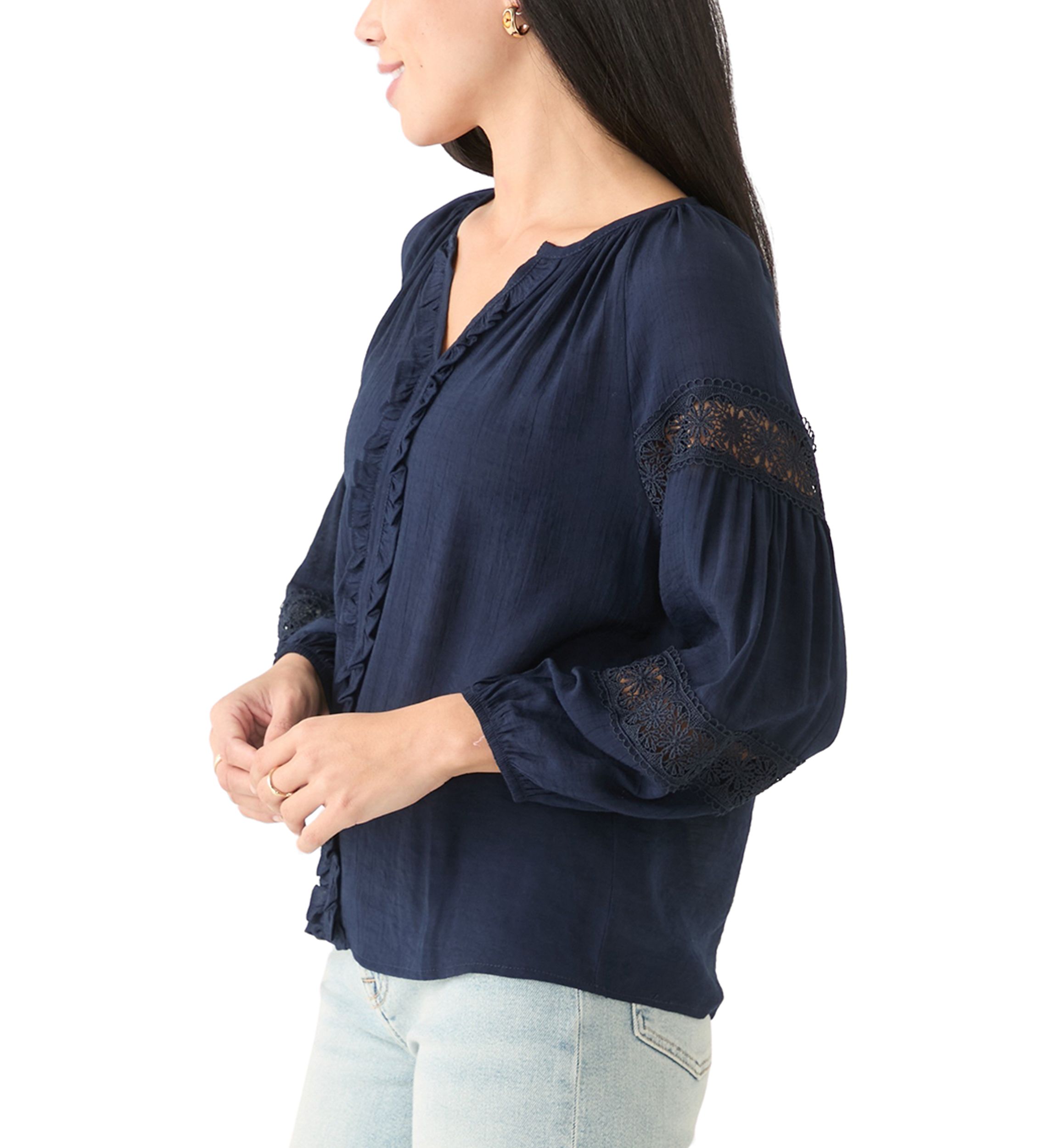 Petite Crochet Sleeve Peasant Top 