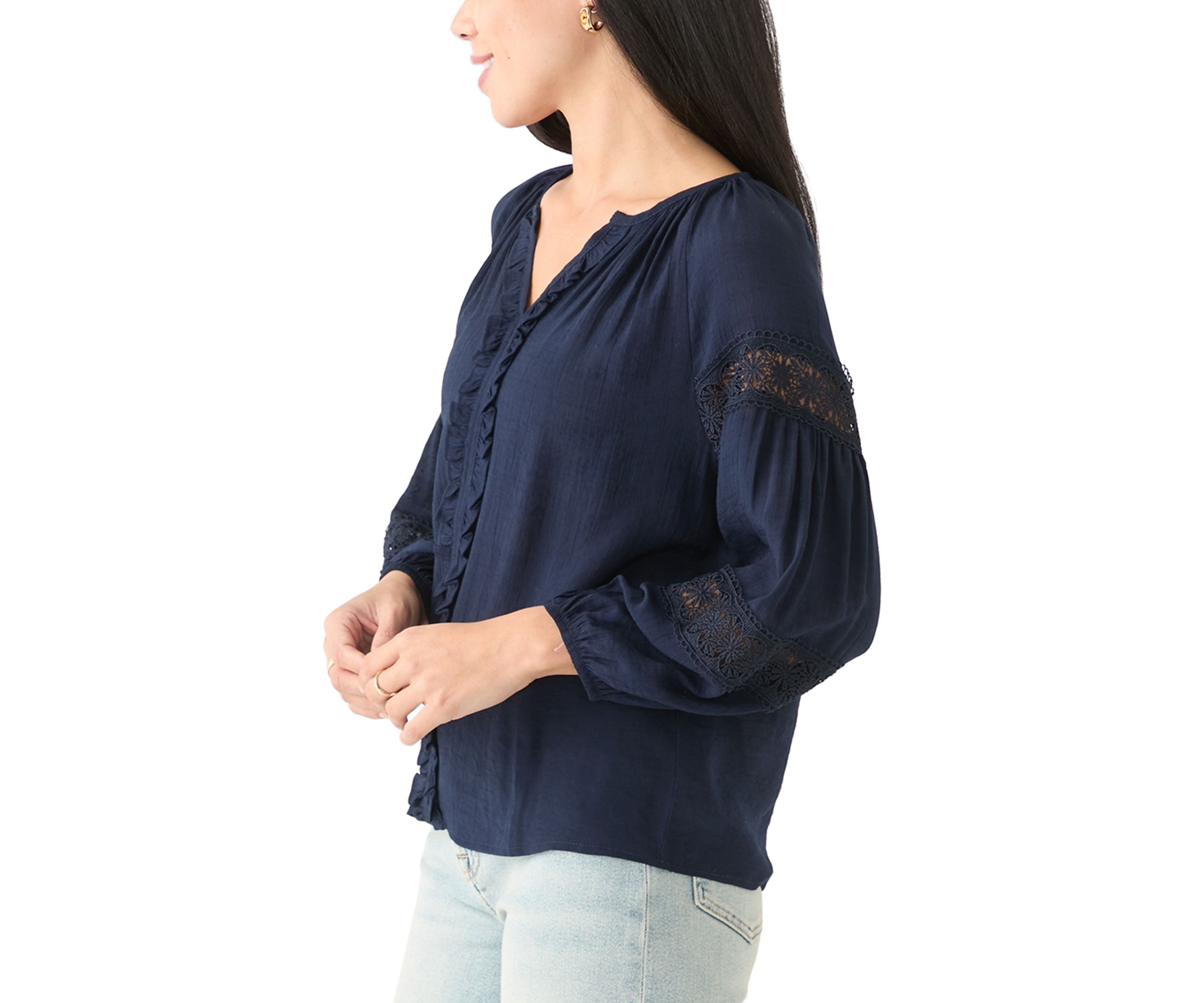 Petite Crochet Sleeve Peasant Top 