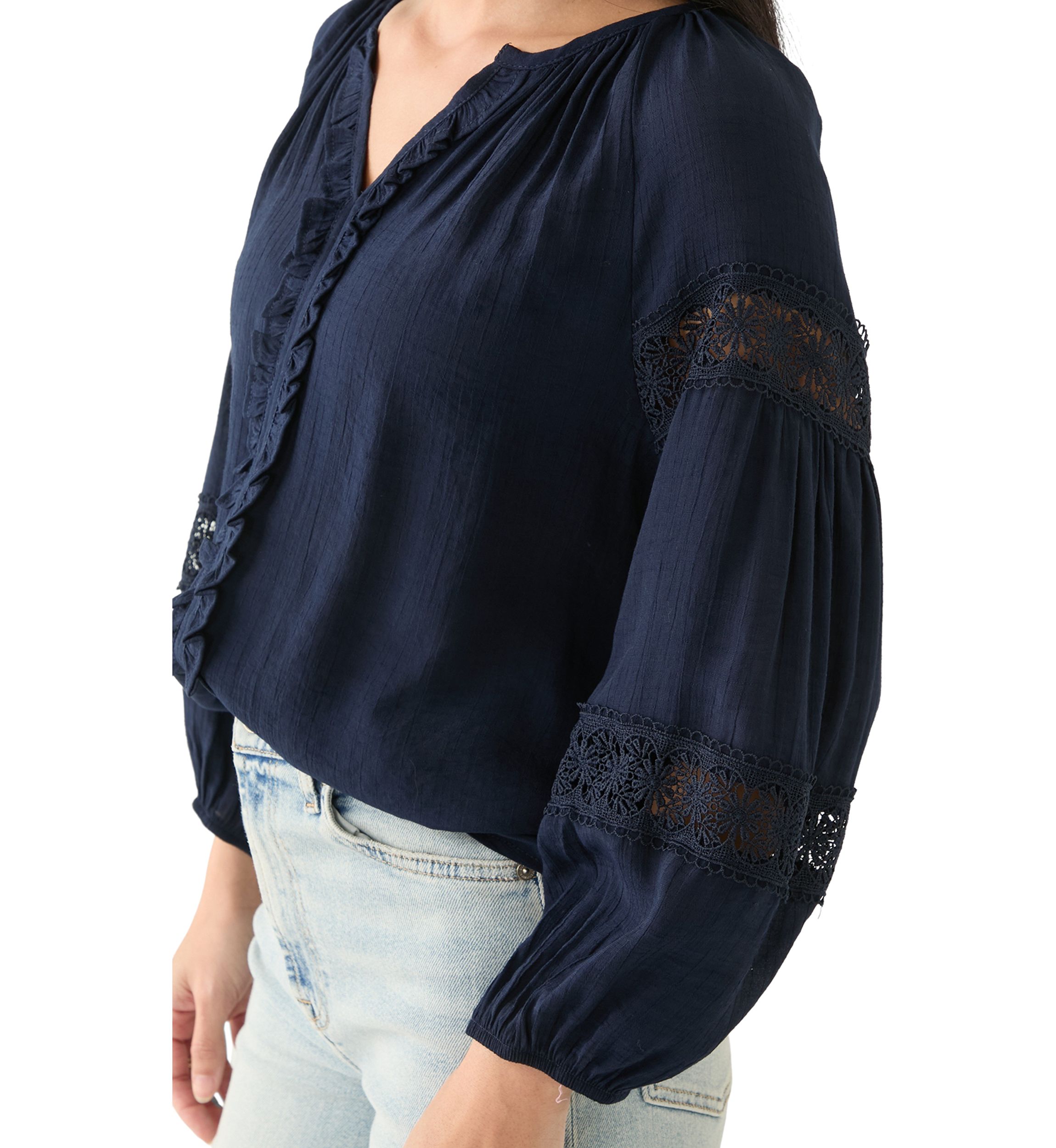 Petite Crochet Sleeve Peasant Top 
