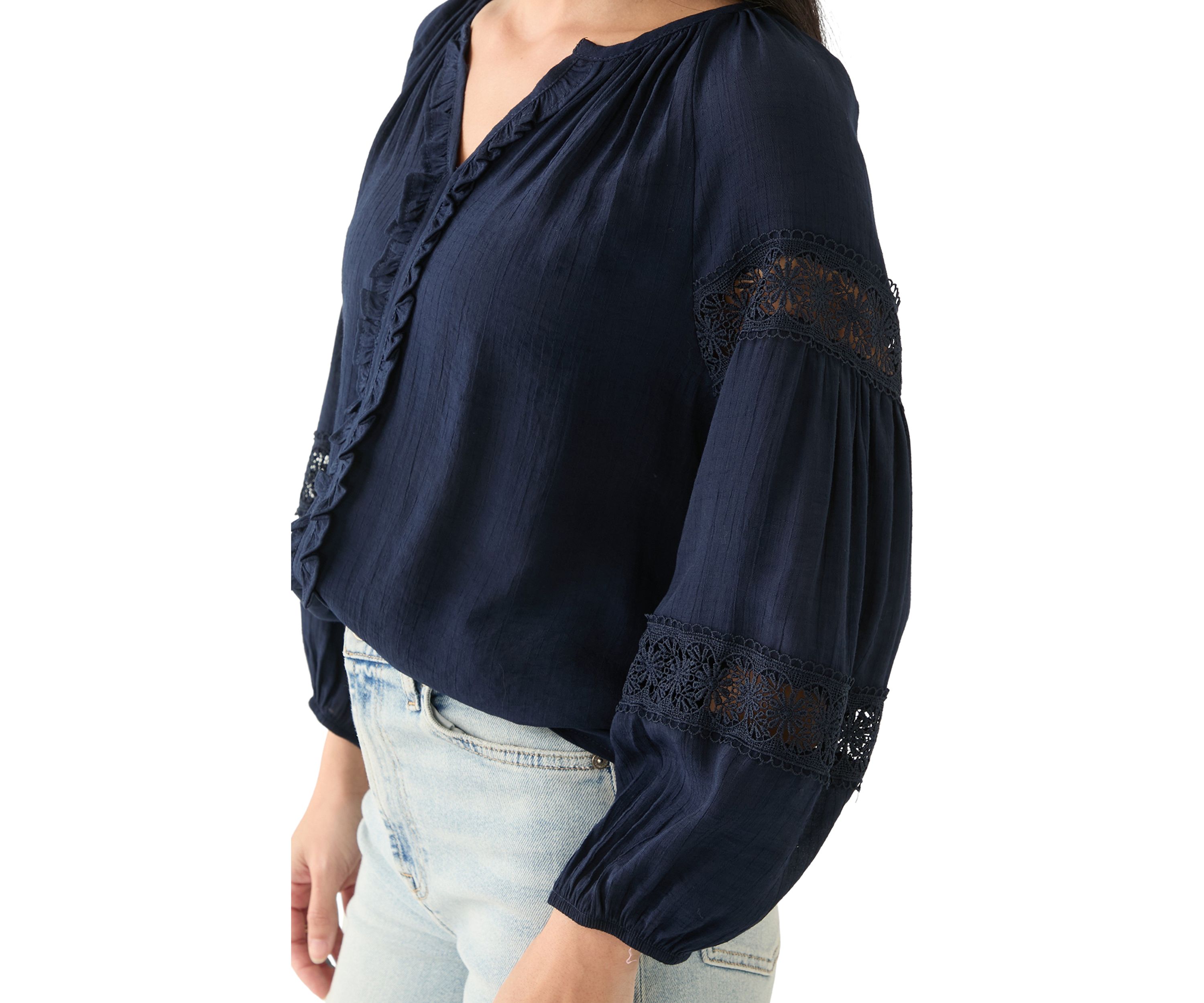 Petite Crochet Sleeve Peasant Top 