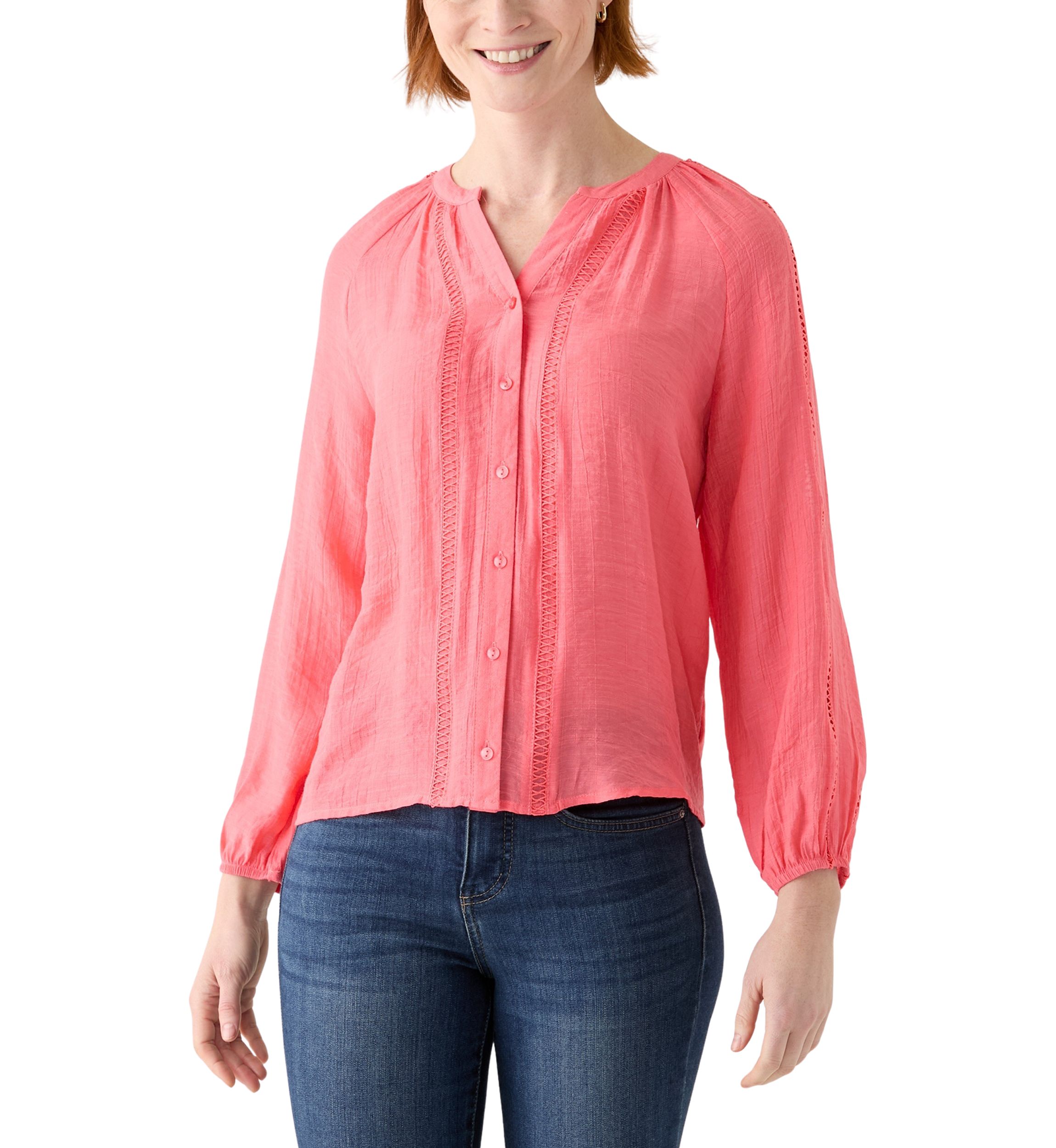 Petite Inset Trim Peasant Top