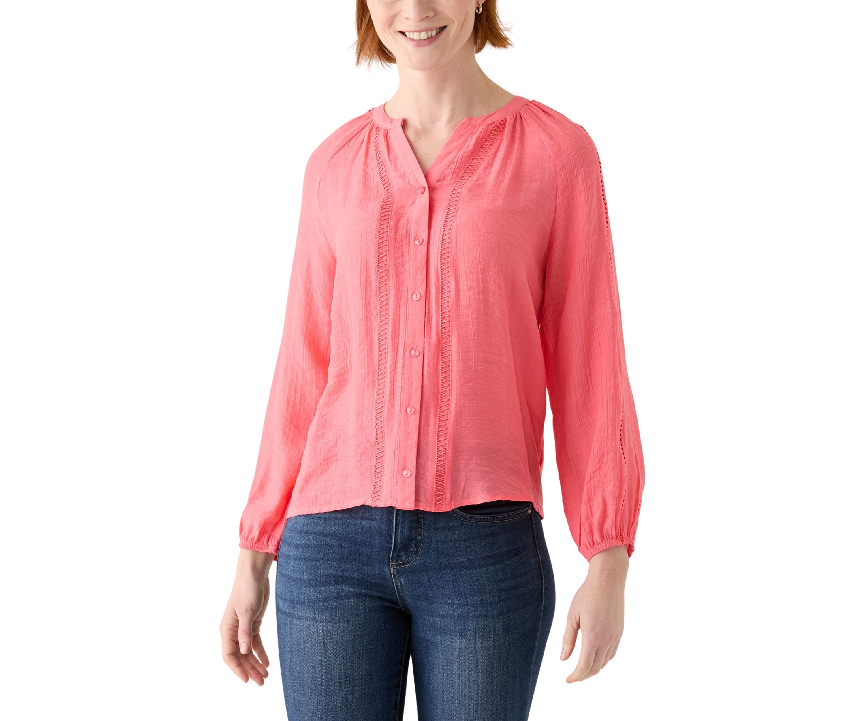 Petite Inset Trim Peasant Top