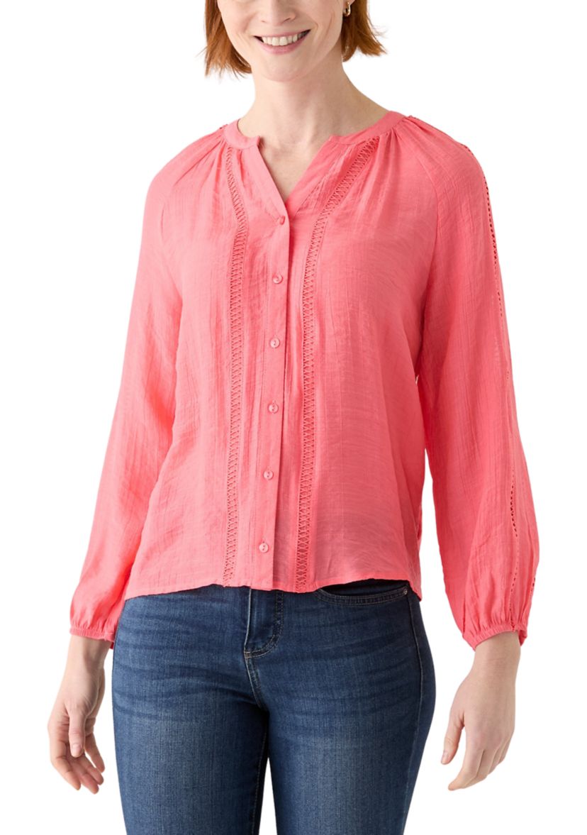 Petite Inset Trim Peasant Top