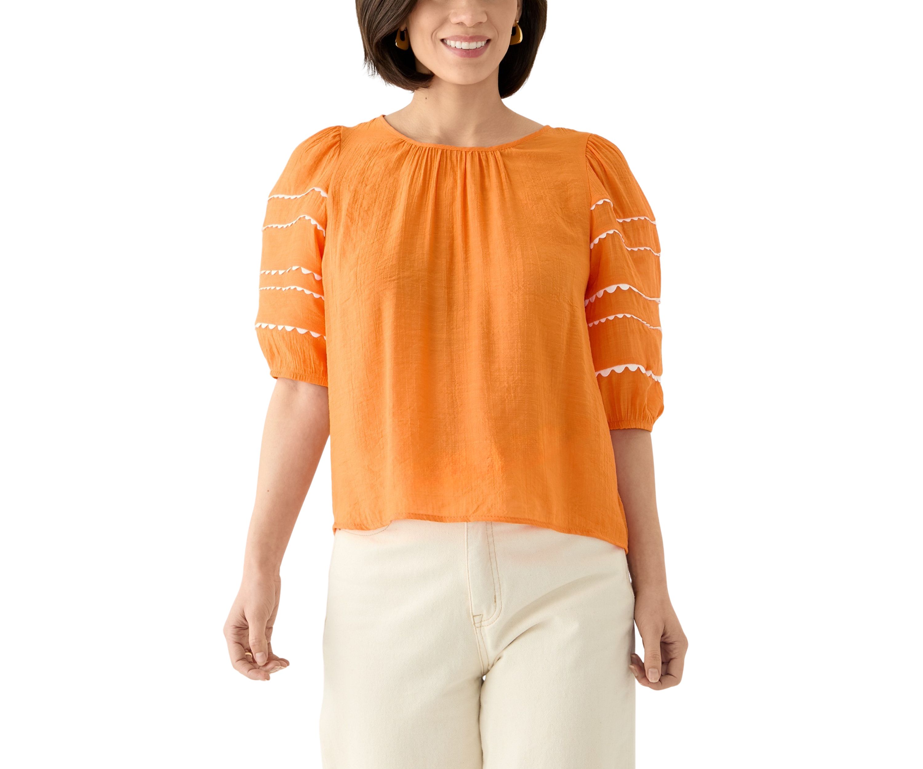 Petite Detailed Elbow Puff Sleeve Top 