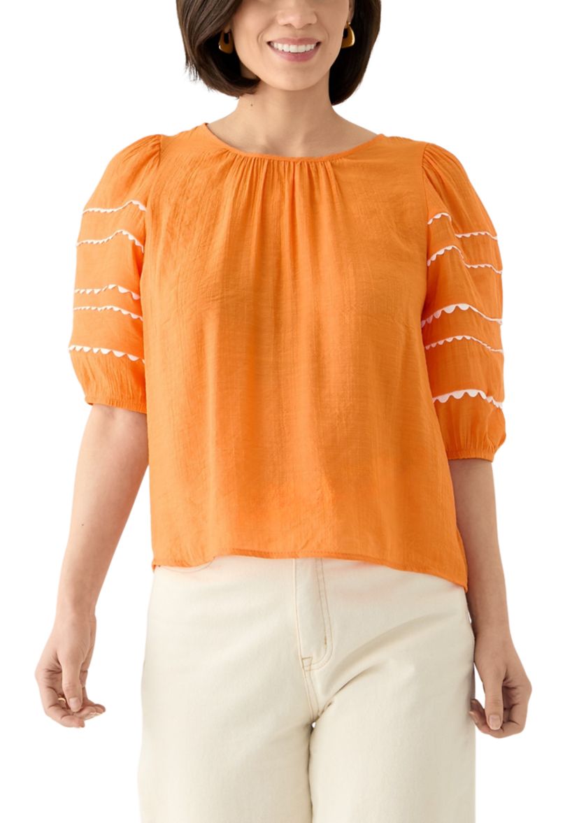 Petite Detailed Elbow Puff Sleeve Top 