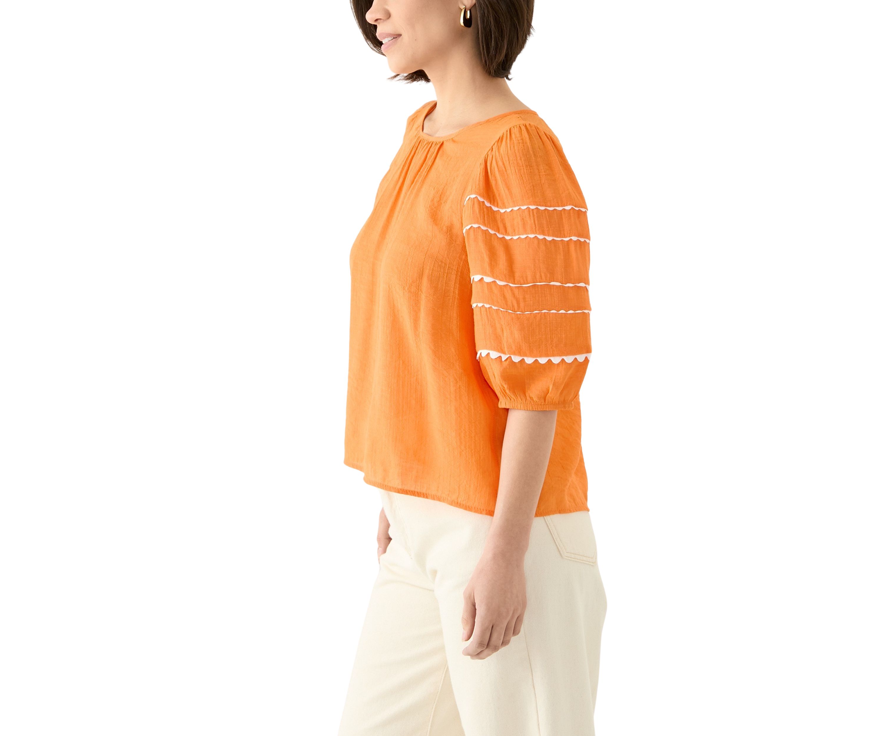 Petite Detailed Elbow Puff Sleeve Top 