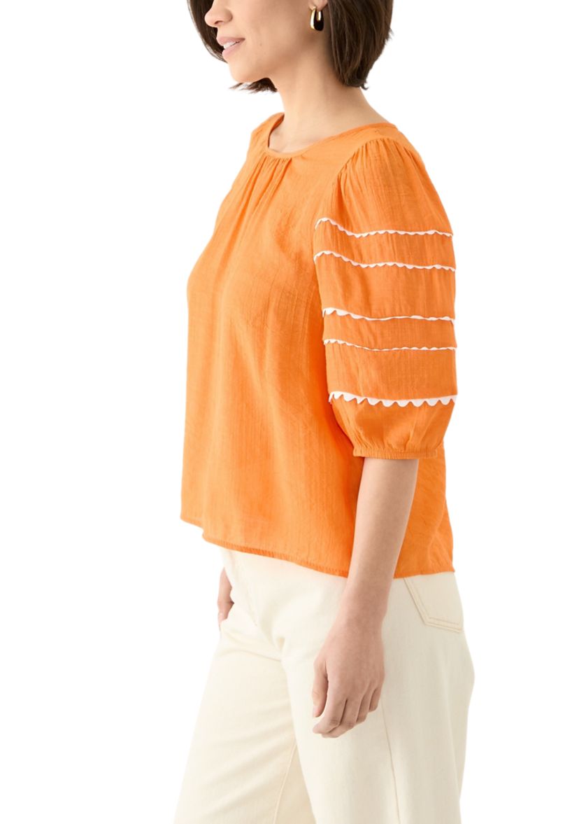 Petite Detailed Elbow Puff Sleeve Top 