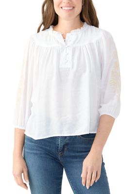 Sharagano Women's Petite Elbow Sleeve Embroidered Top, PL