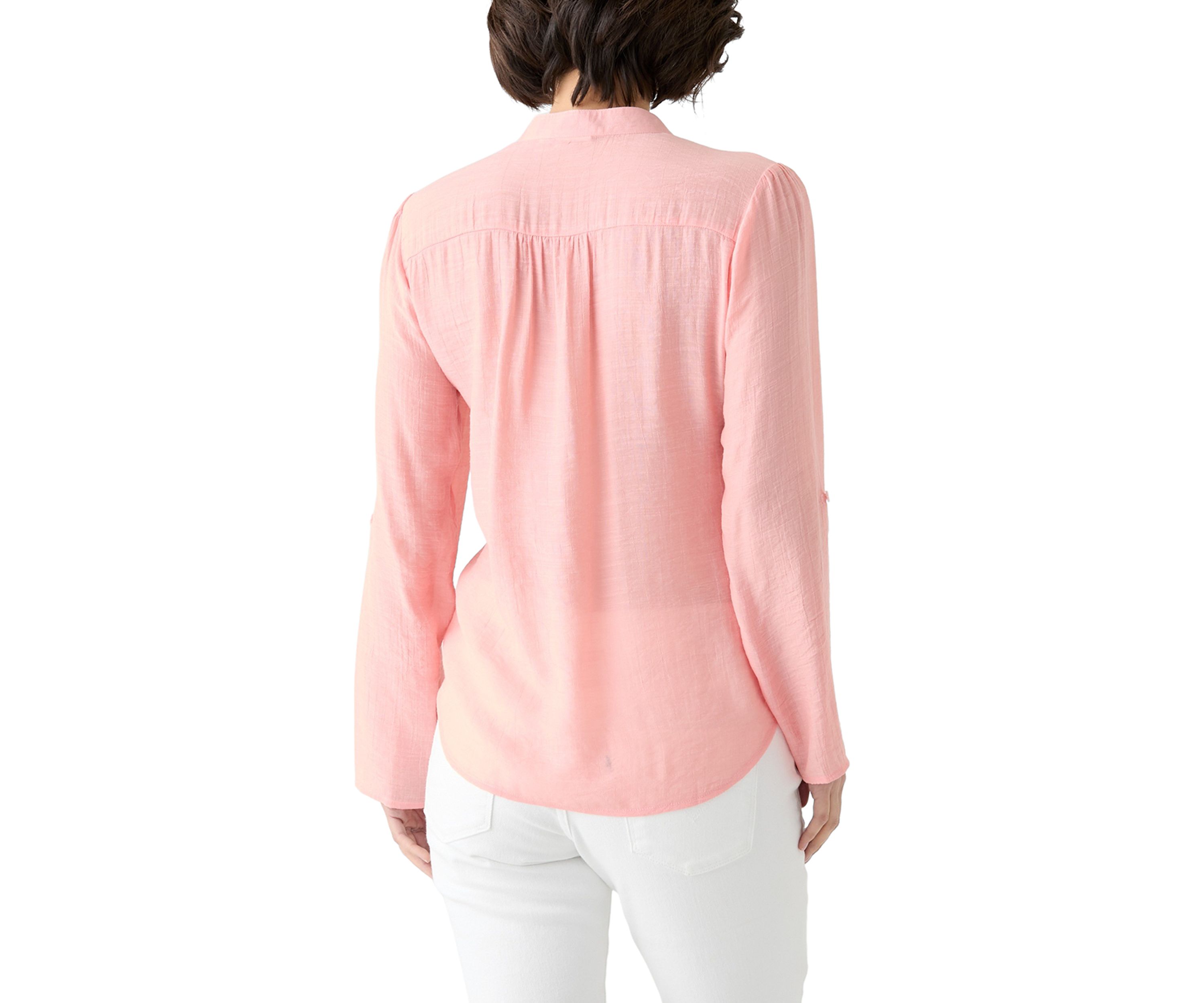 Petite Long Sleeve Pleated Henley Top