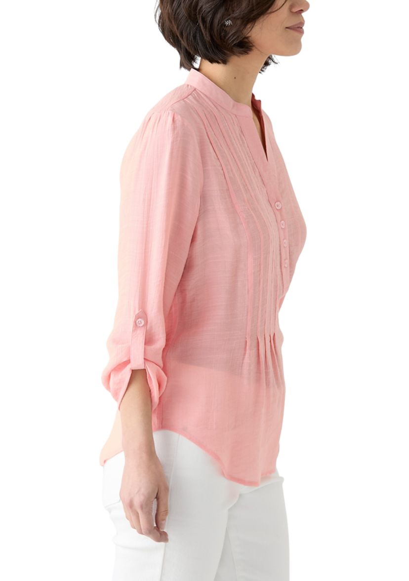 Petite Long Sleeve Pleated Henley Top