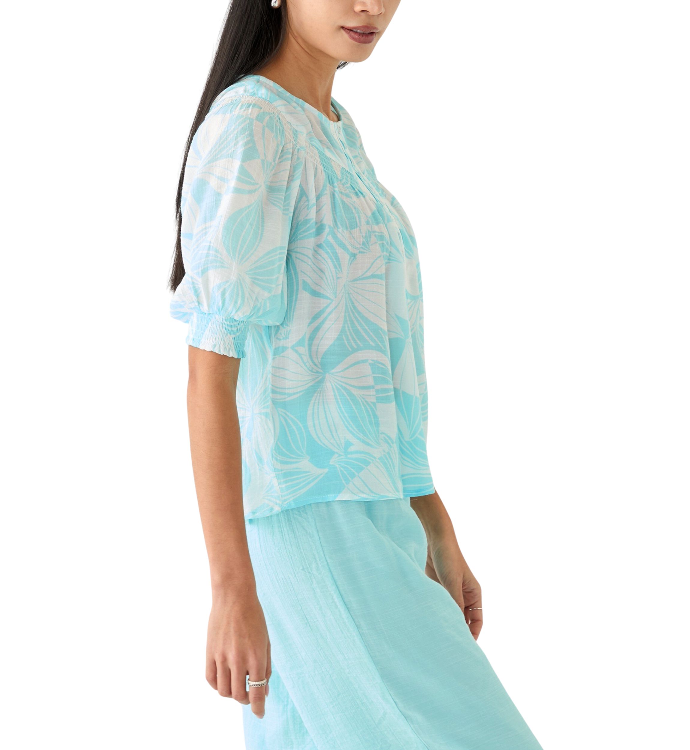 Petite Linen Like Smocked Sleeve Top