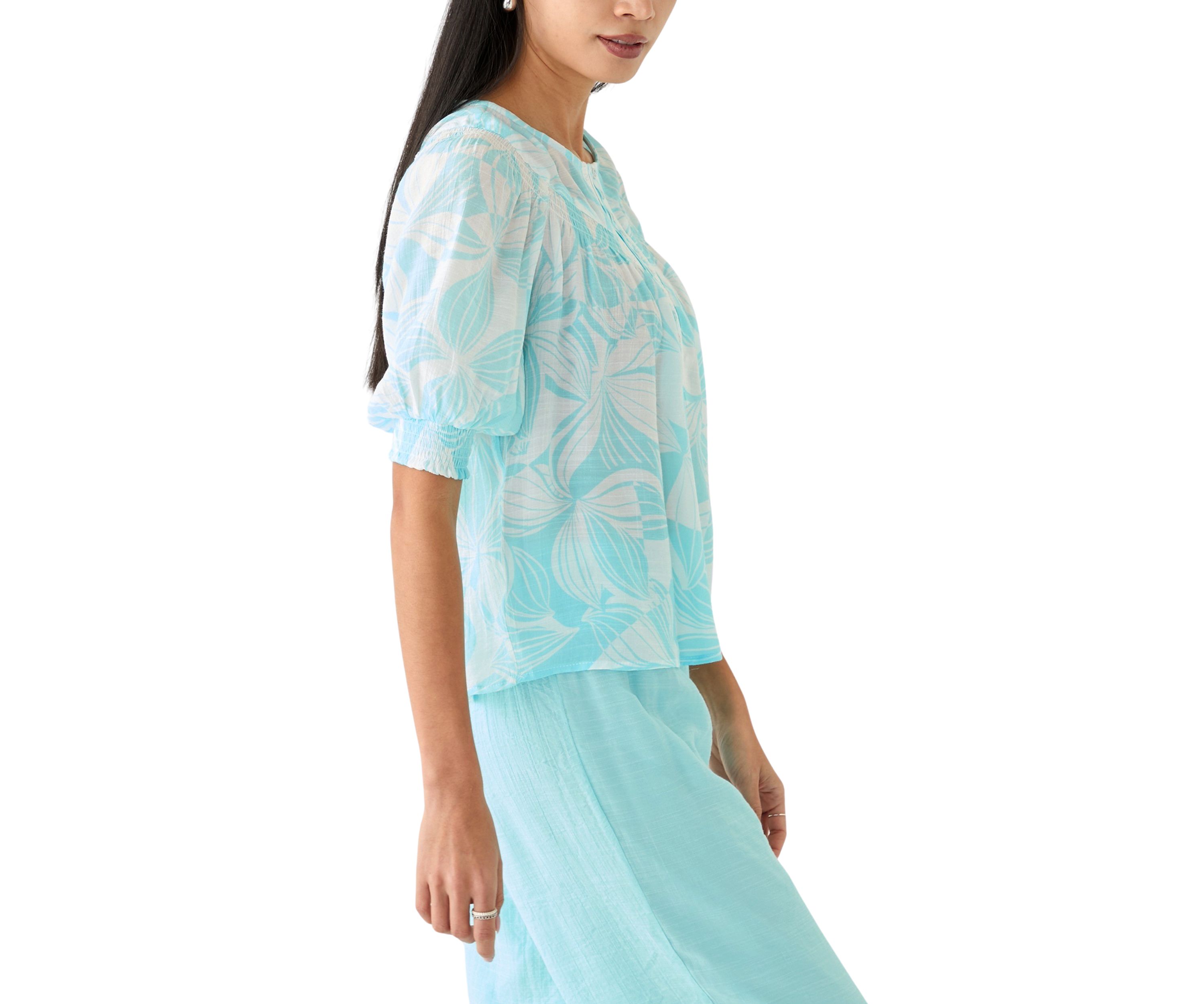 Petite Linen Like Smocked Sleeve Top