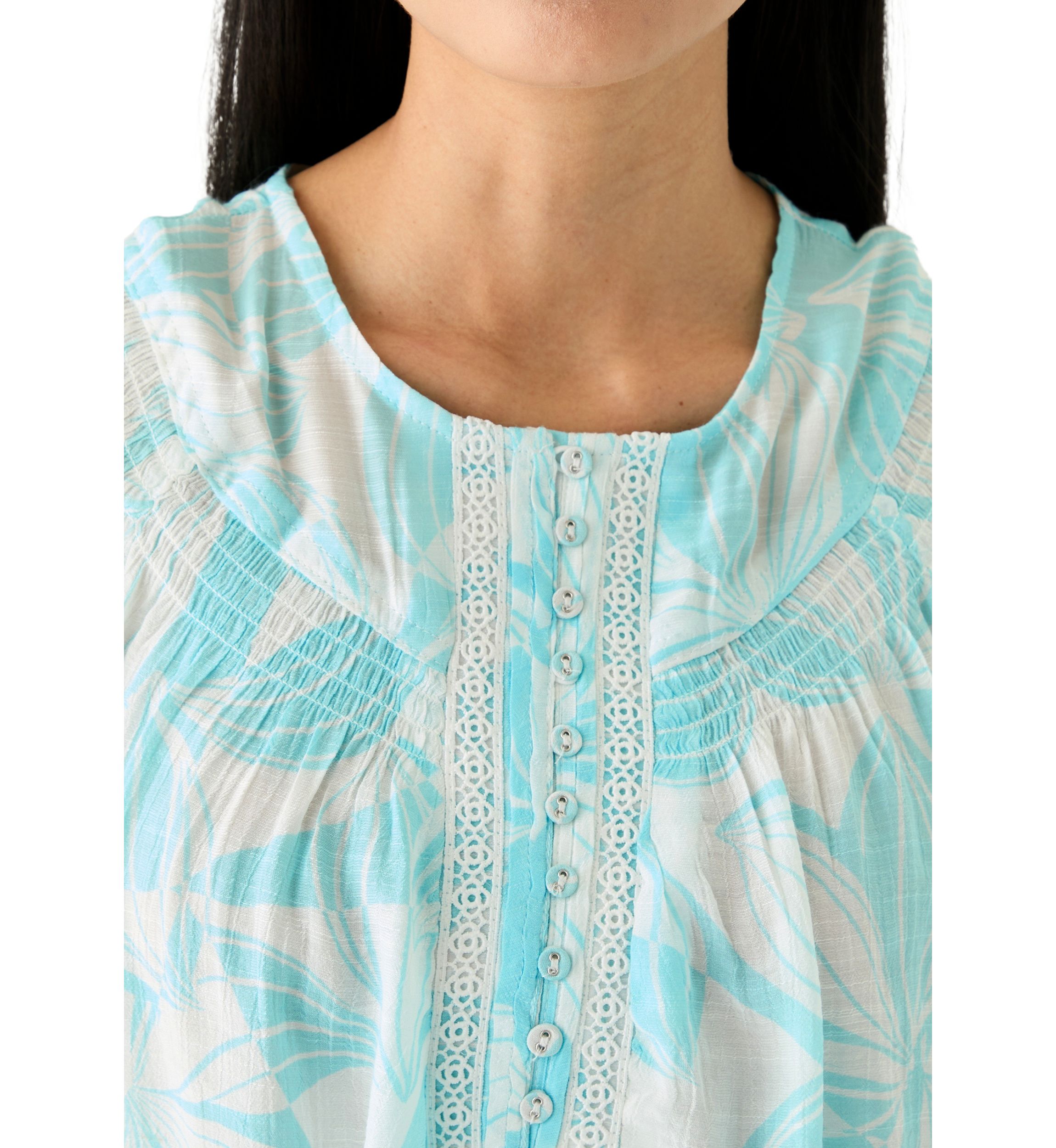 Petite Linen Like Smocked Sleeve Top