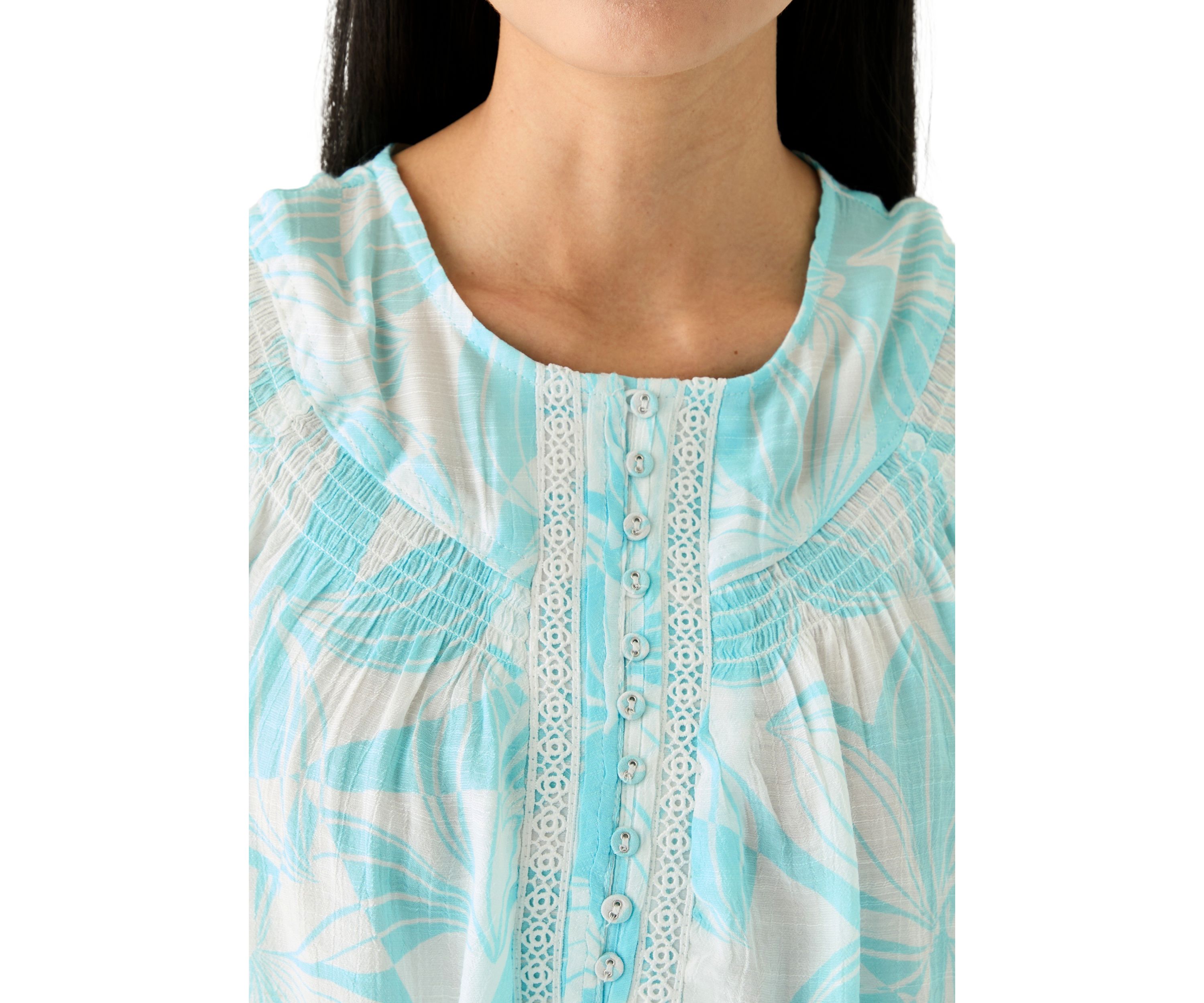 Petite Linen Like Smocked Sleeve Top