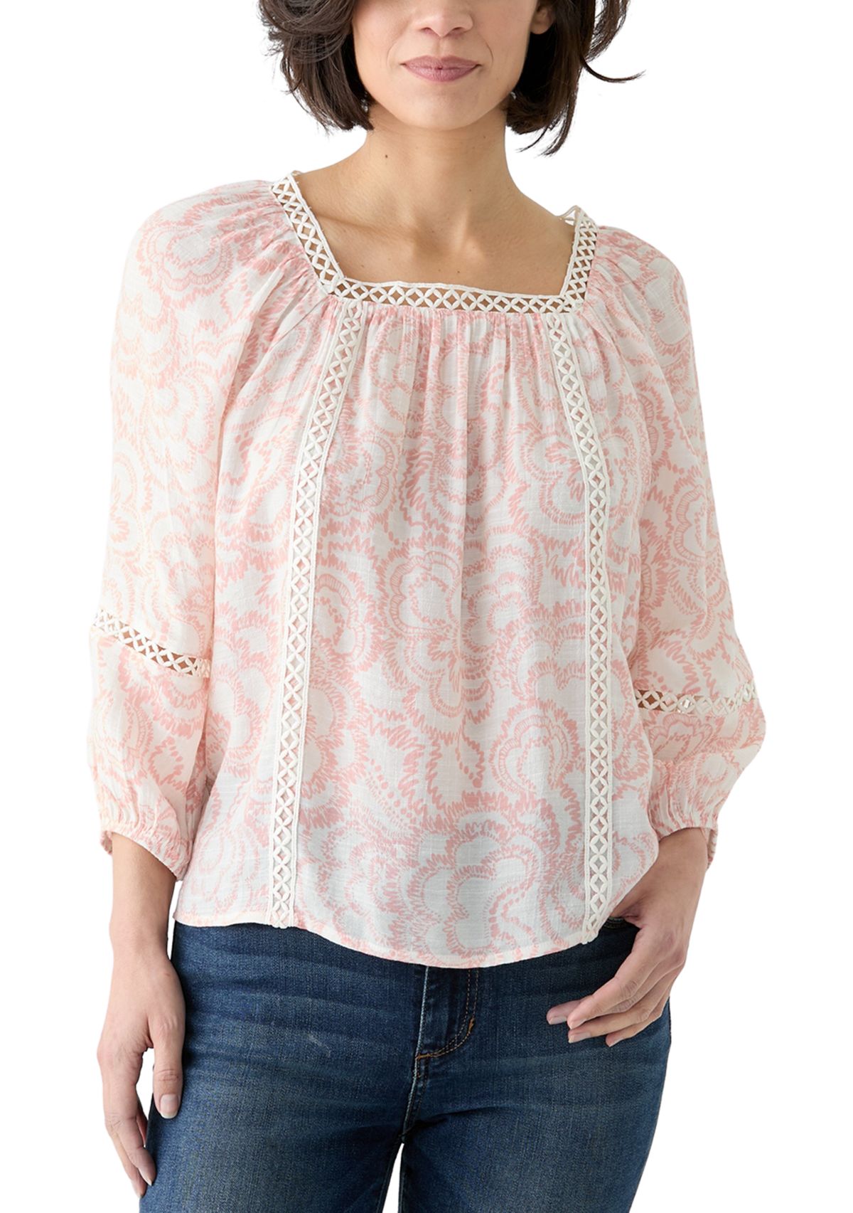 Petite Inset Trim Square Neck Top