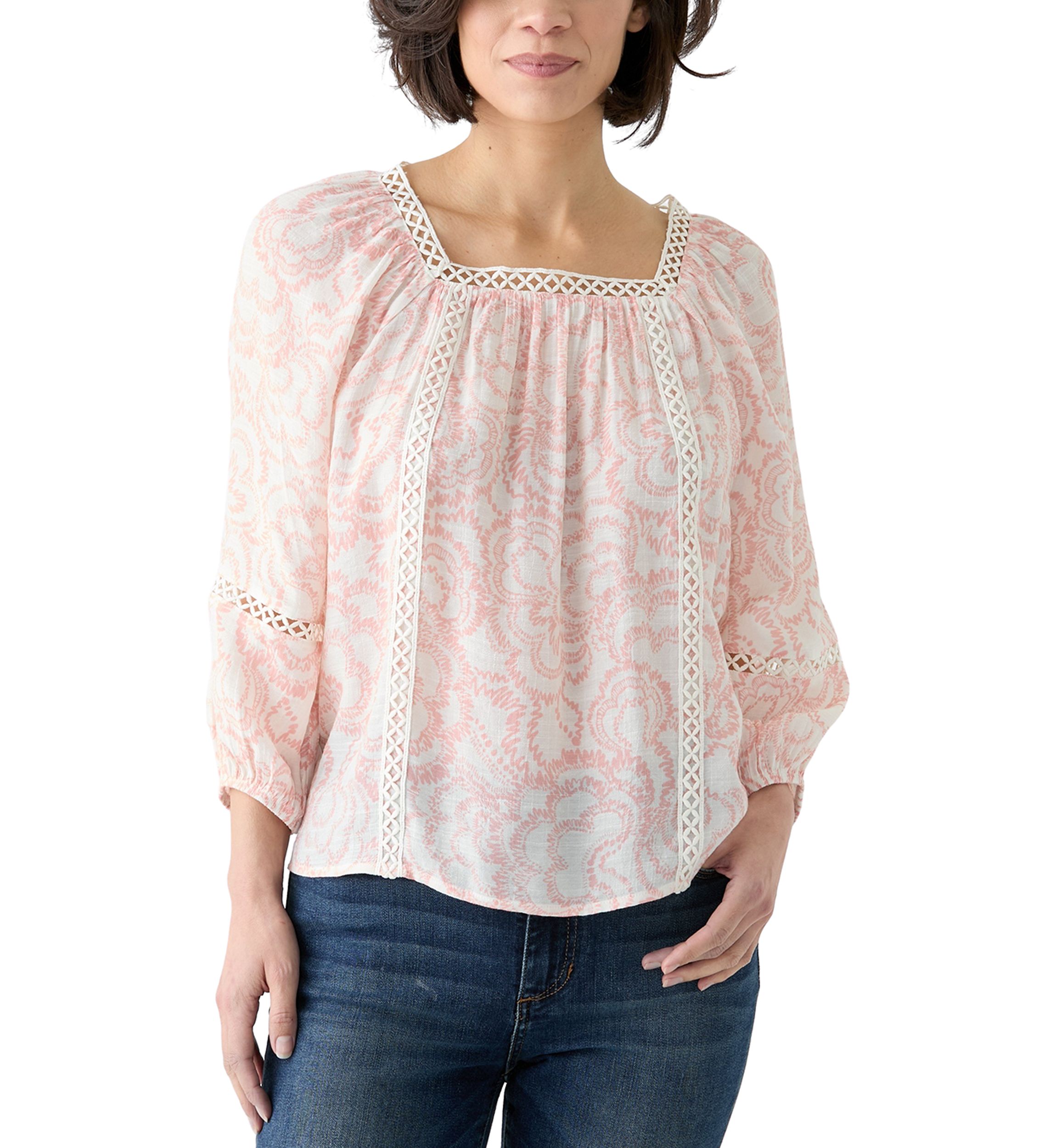 Petite Inset Trim Square Neck Top