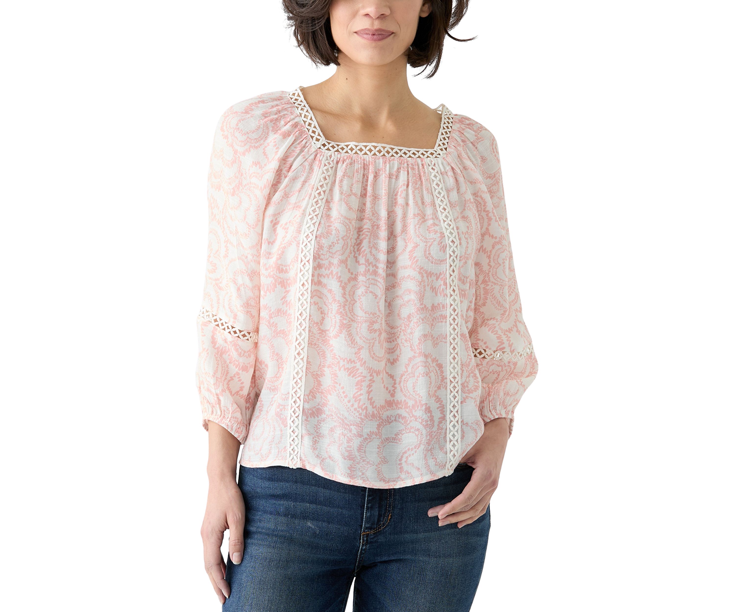 Petite Inset Trim Square Neck Top