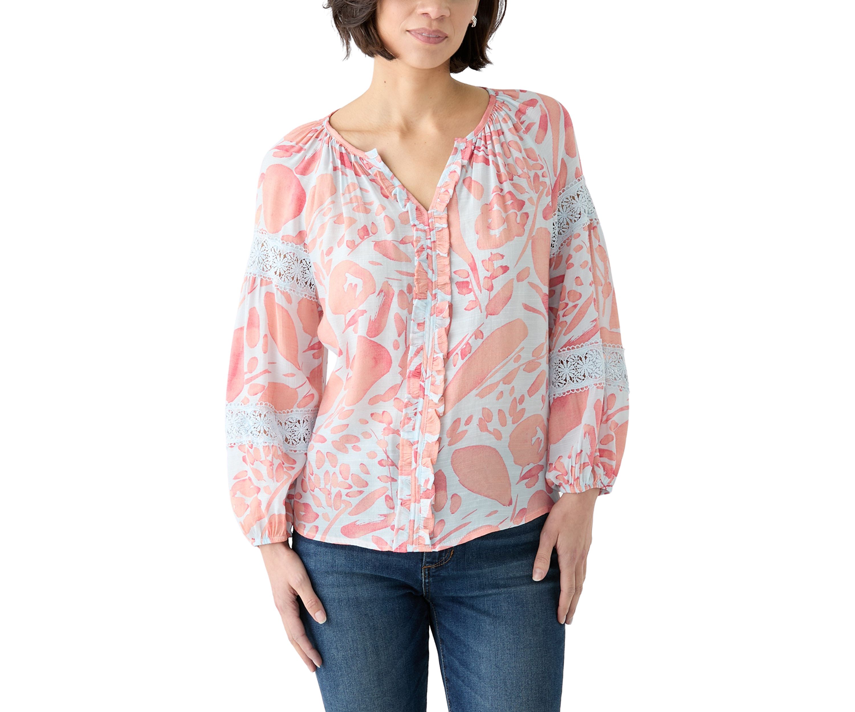 Petite Printed Peasant Top 