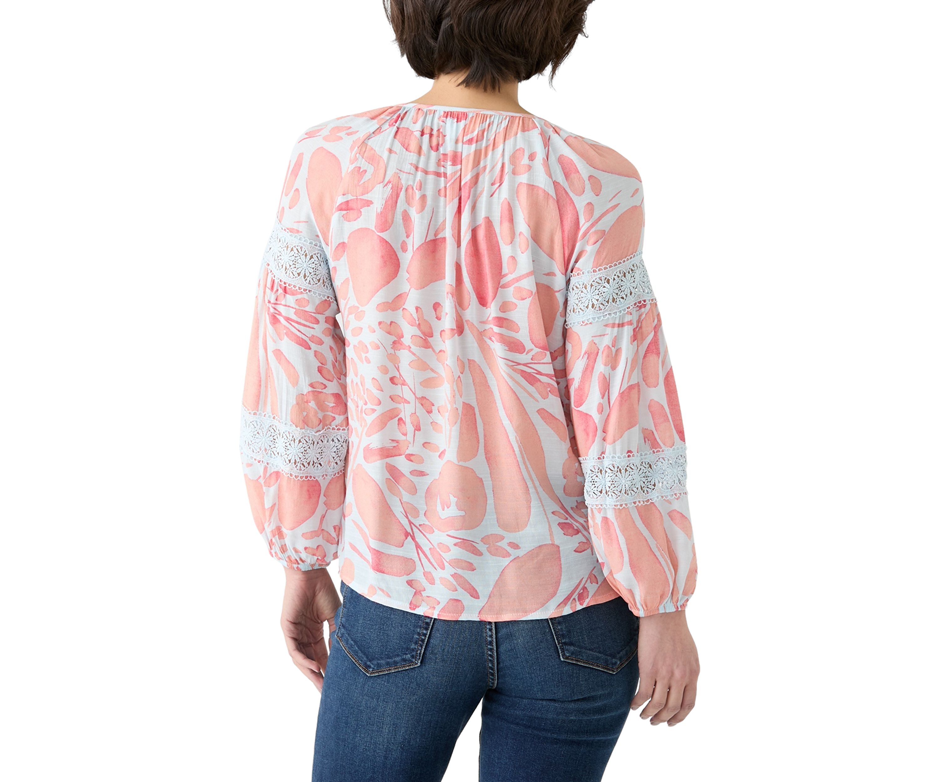Petite Printed Peasant Top 