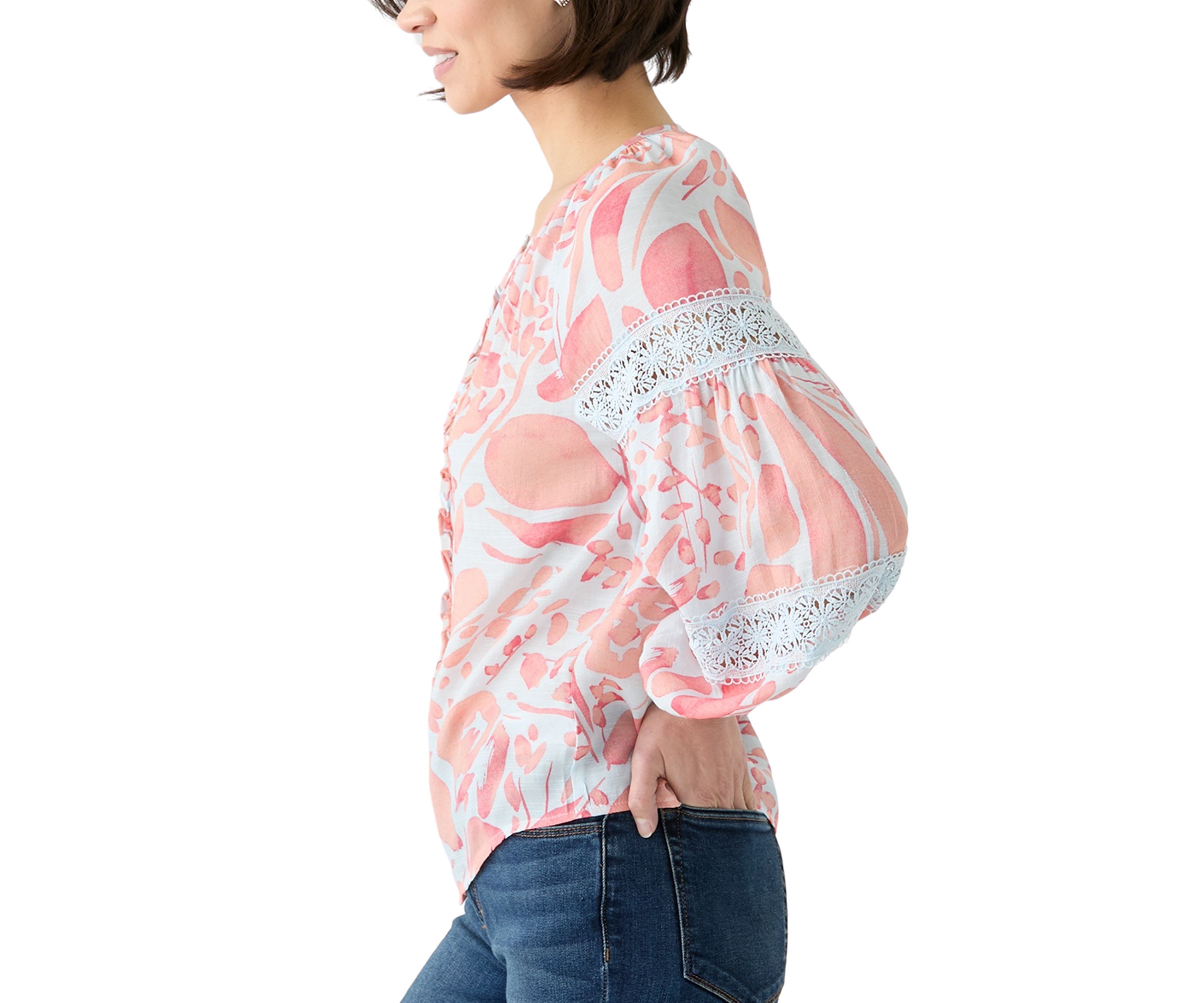 Petite Printed Peasant Top 