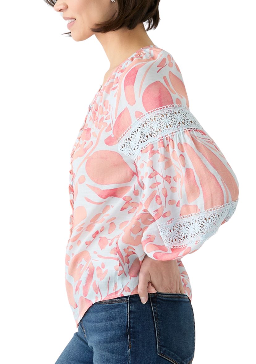 Petite Printed Peasant Top 