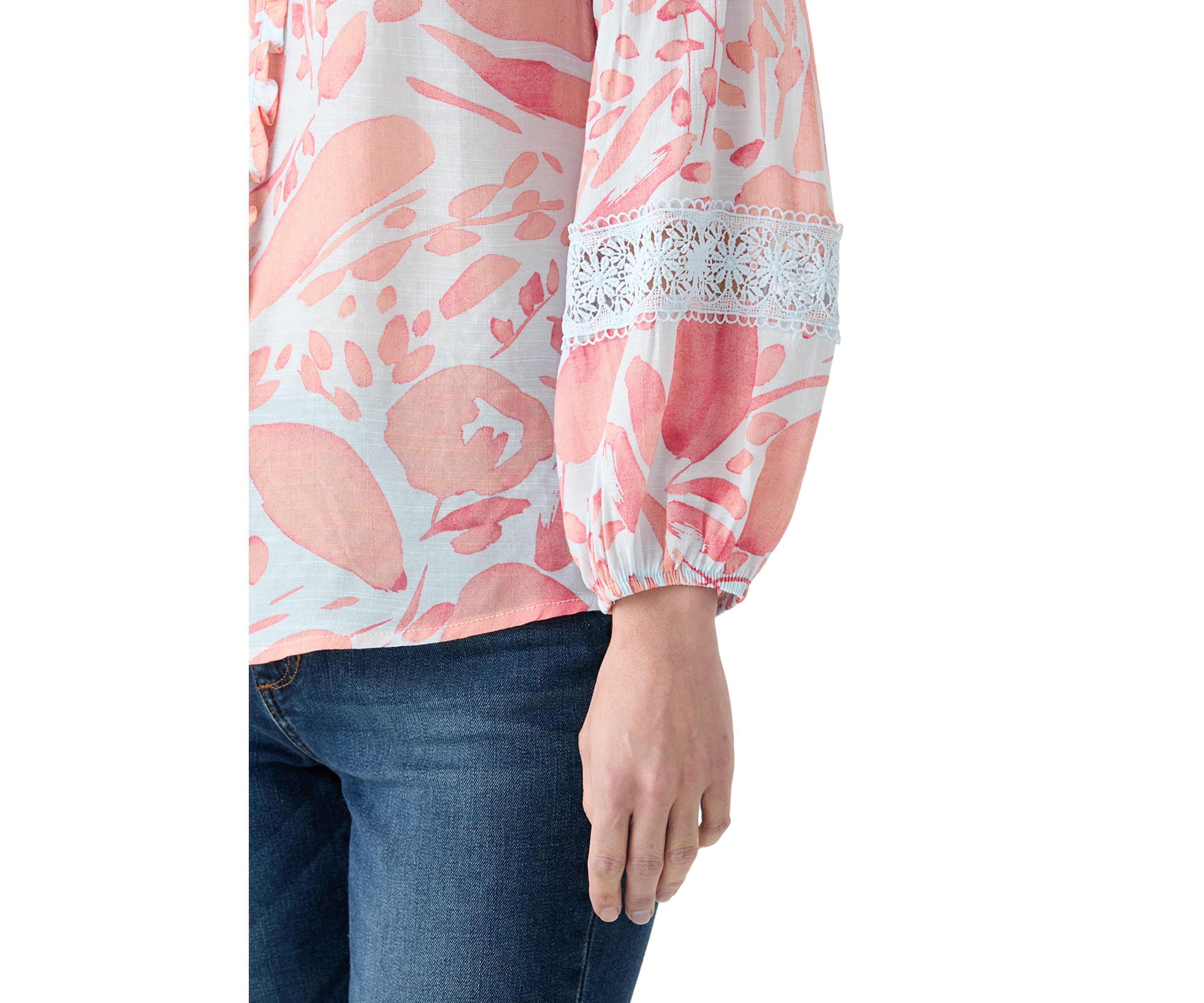 Petite Printed Peasant Top 