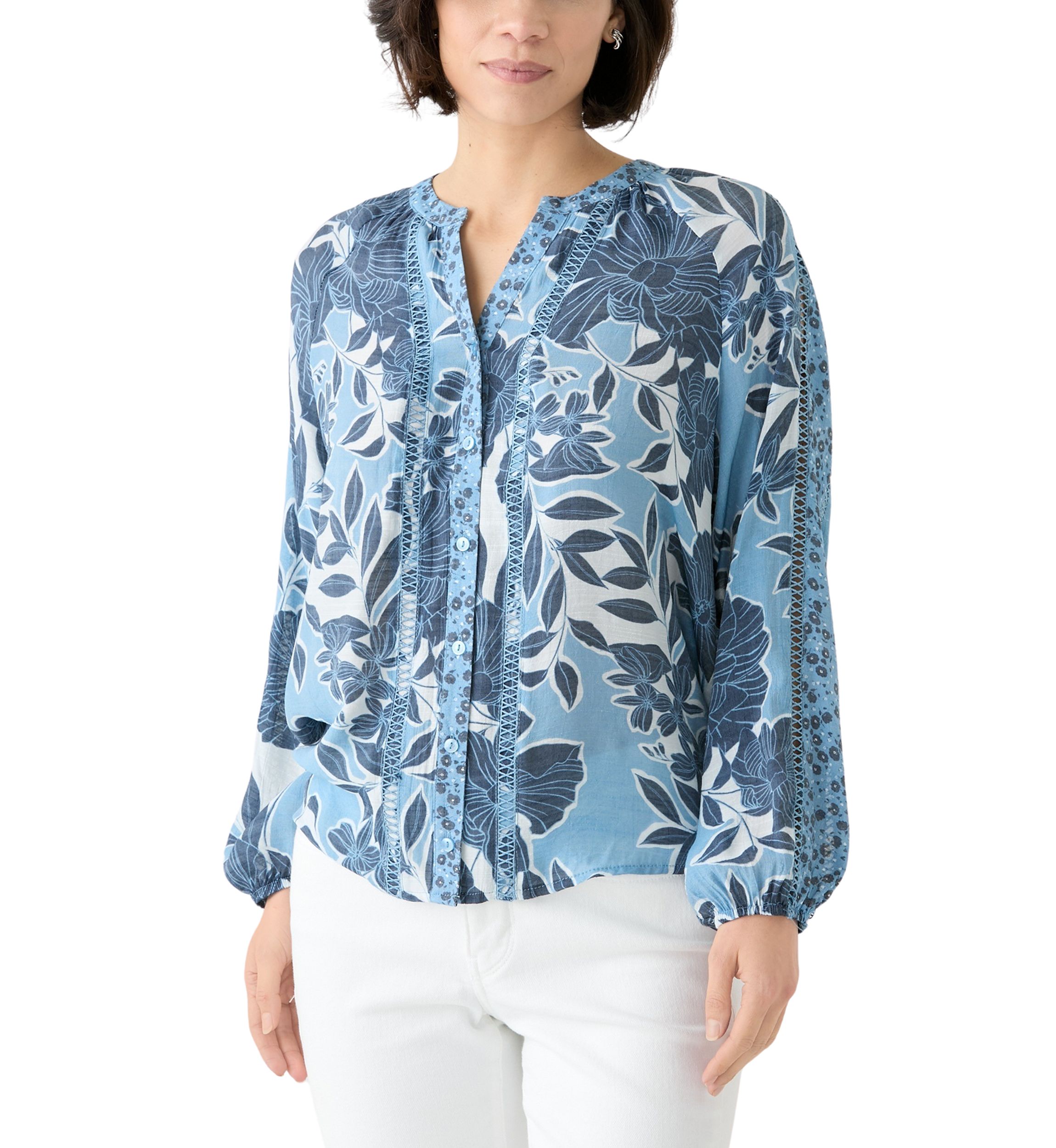 Petite Inset Trim Peasant Top