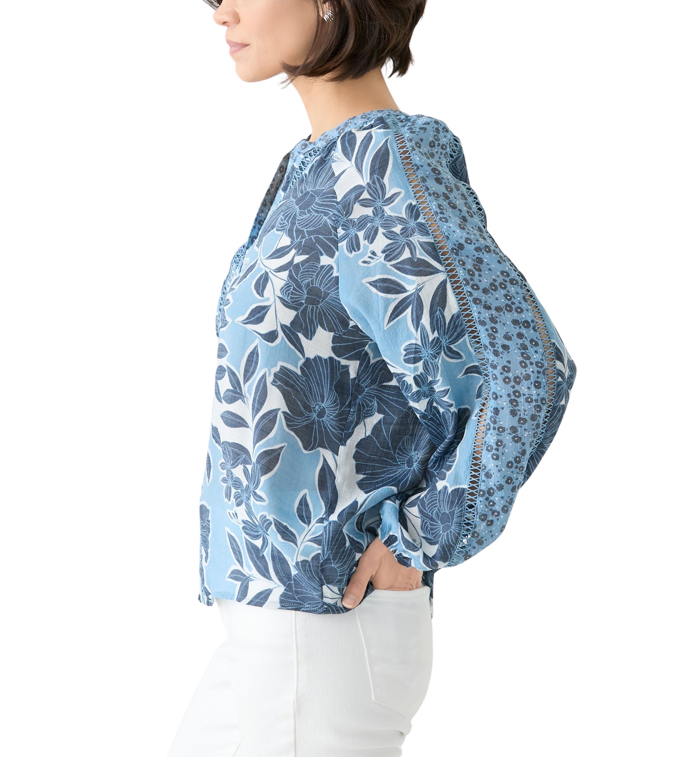 Petite Inset Trim Peasant Top