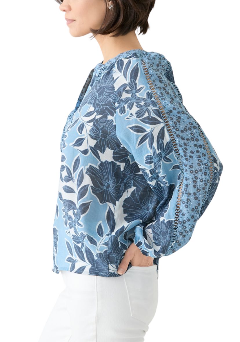 Petite Inset Trim Peasant Top