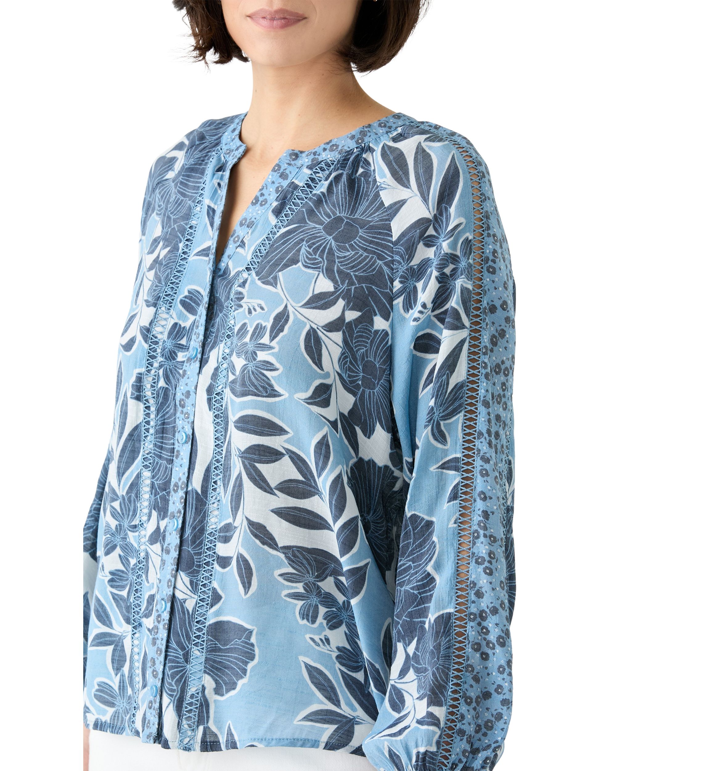 Petite Inset Trim Peasant Top