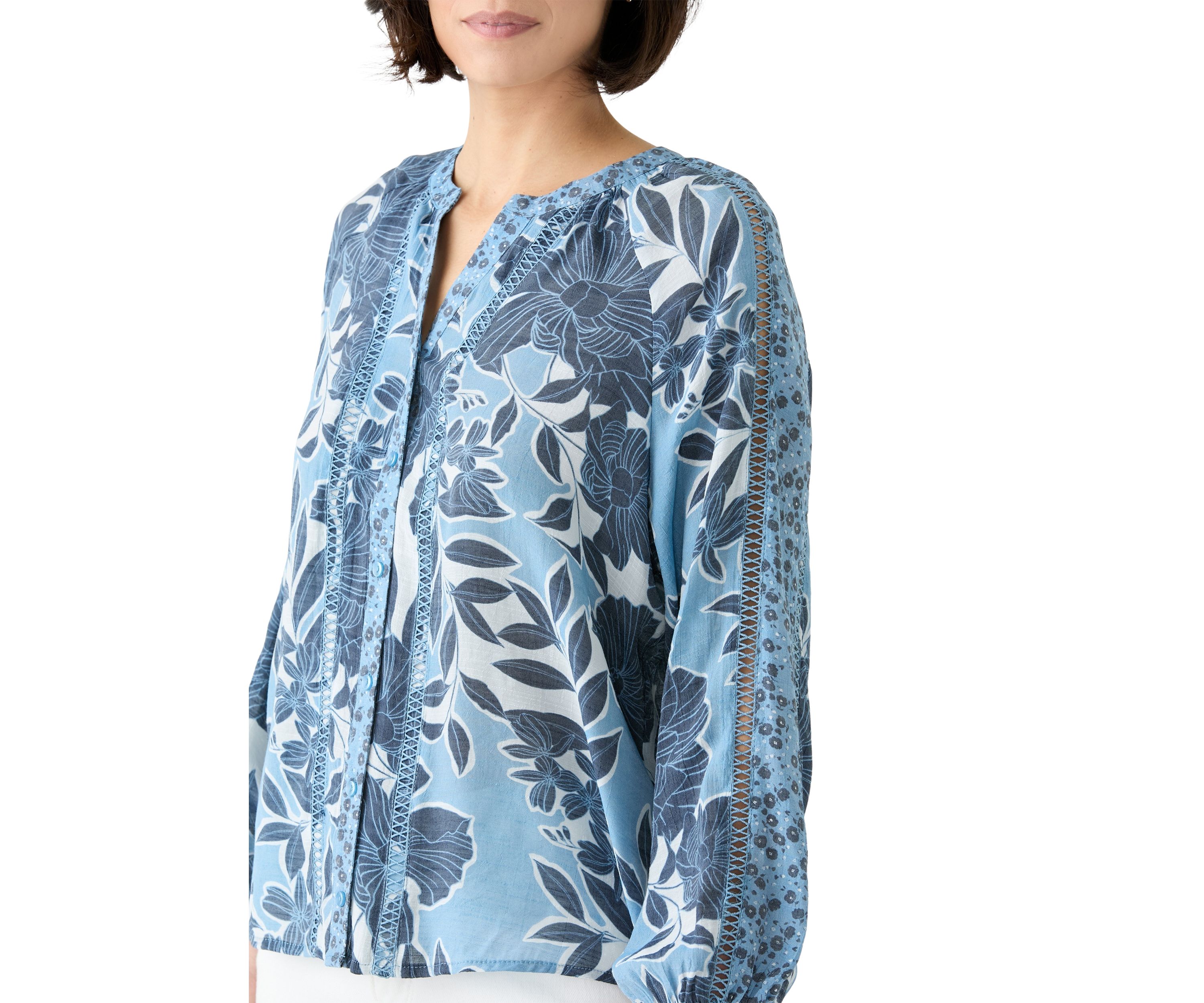 Petite Inset Trim Peasant Top