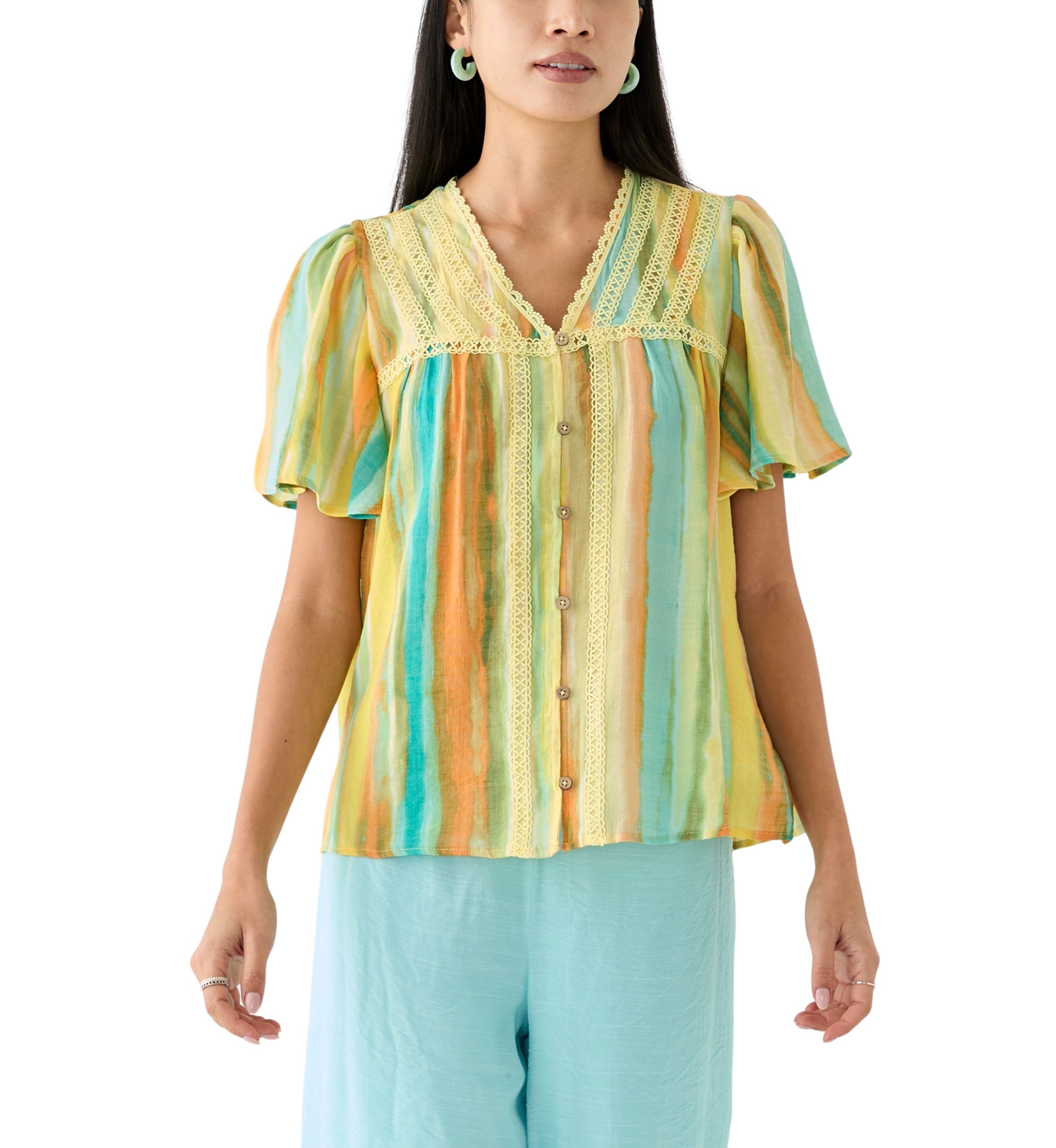 Petite Linen Like Flutter Sleeve Top