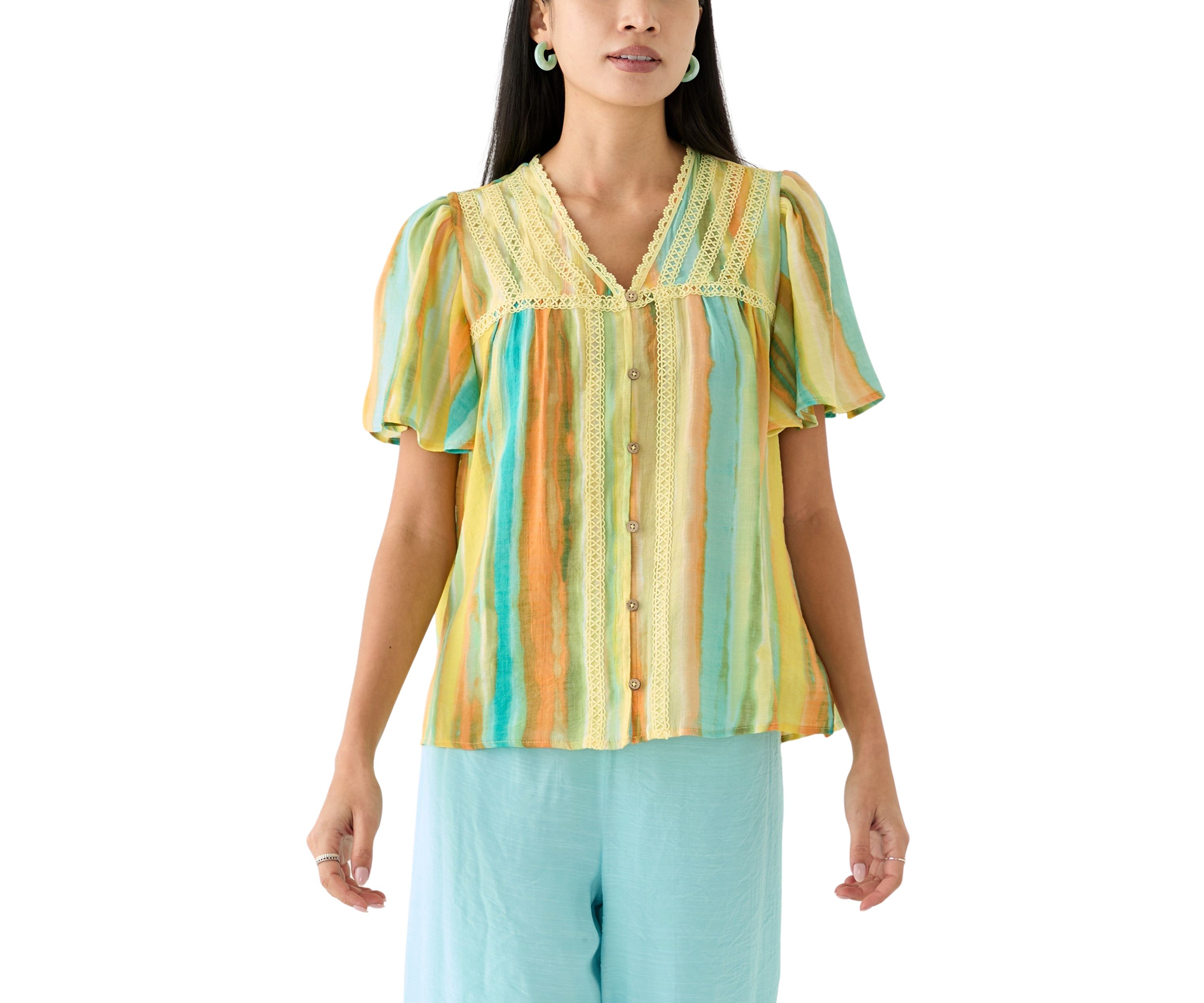 Petite Linen Like Flutter Sleeve Top