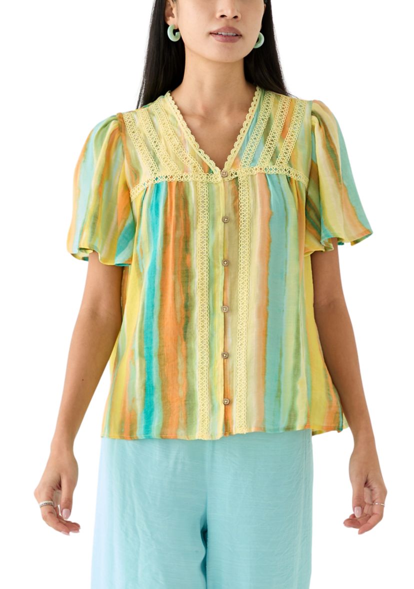 Petite Linen Like Flutter Sleeve Top