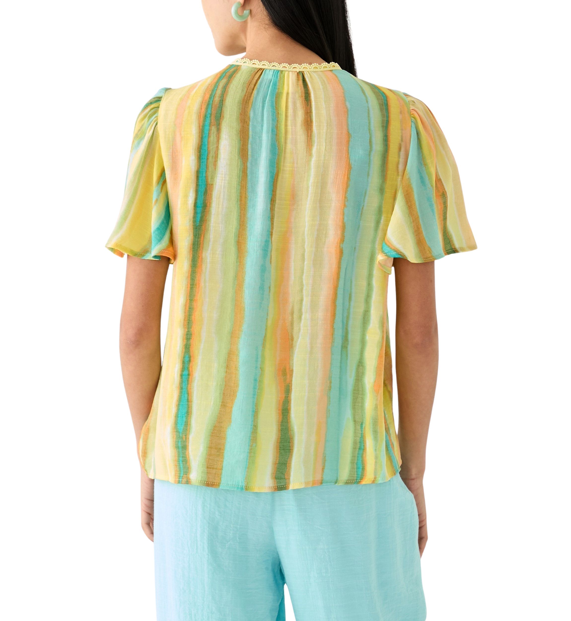 Petite Linen Like Flutter Sleeve Top