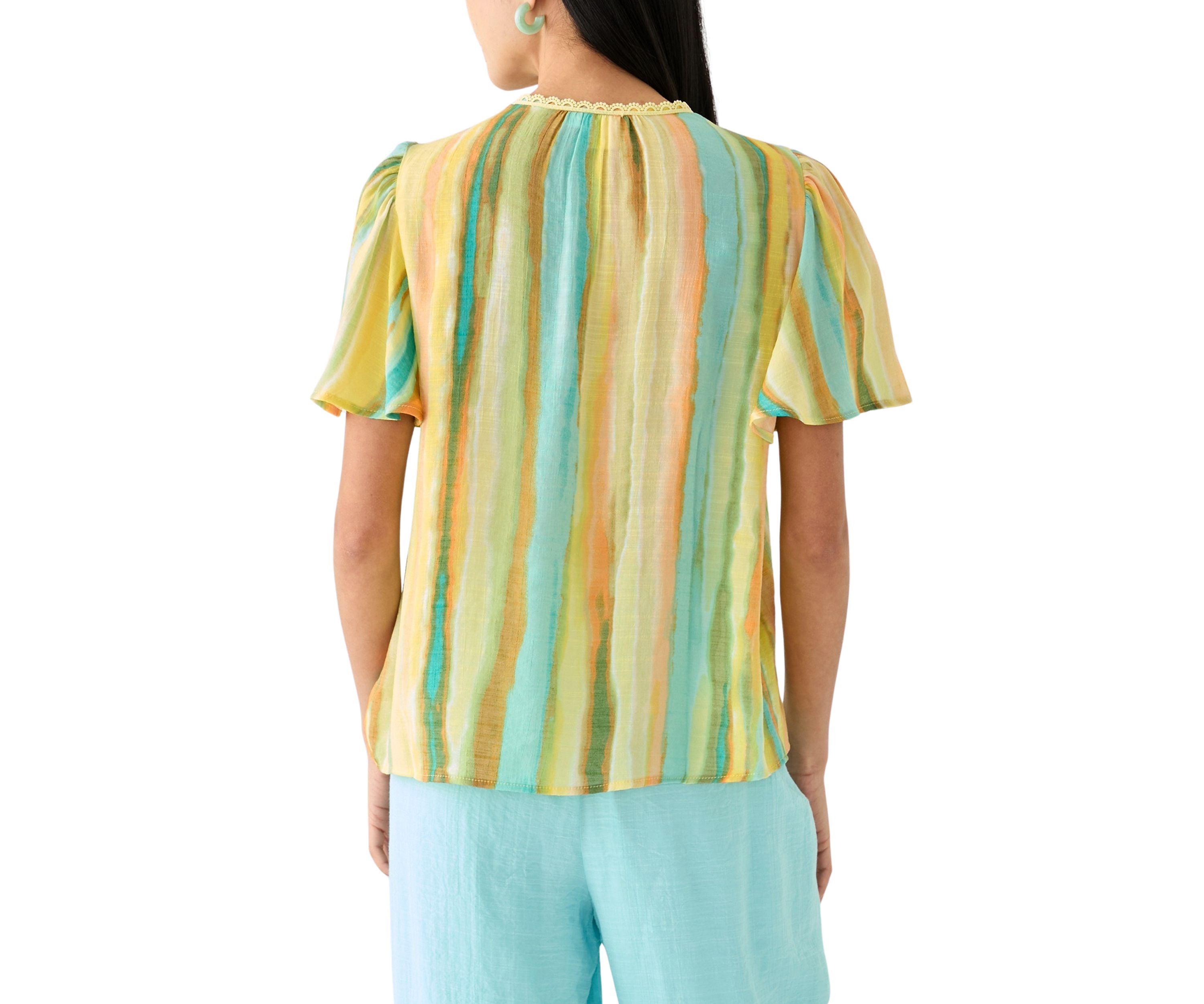 Petite Linen Like Flutter Sleeve Top