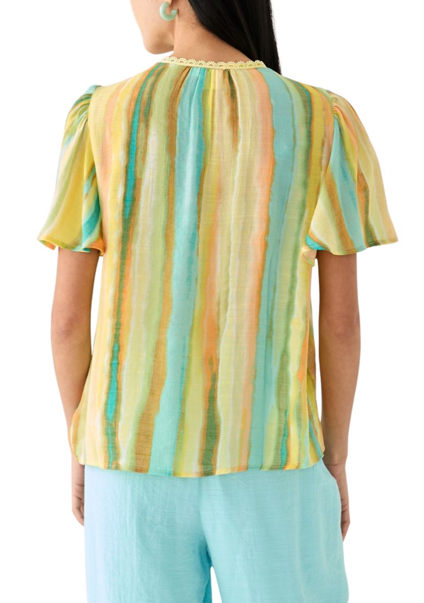 Petite Linen Like Flutter Sleeve Top