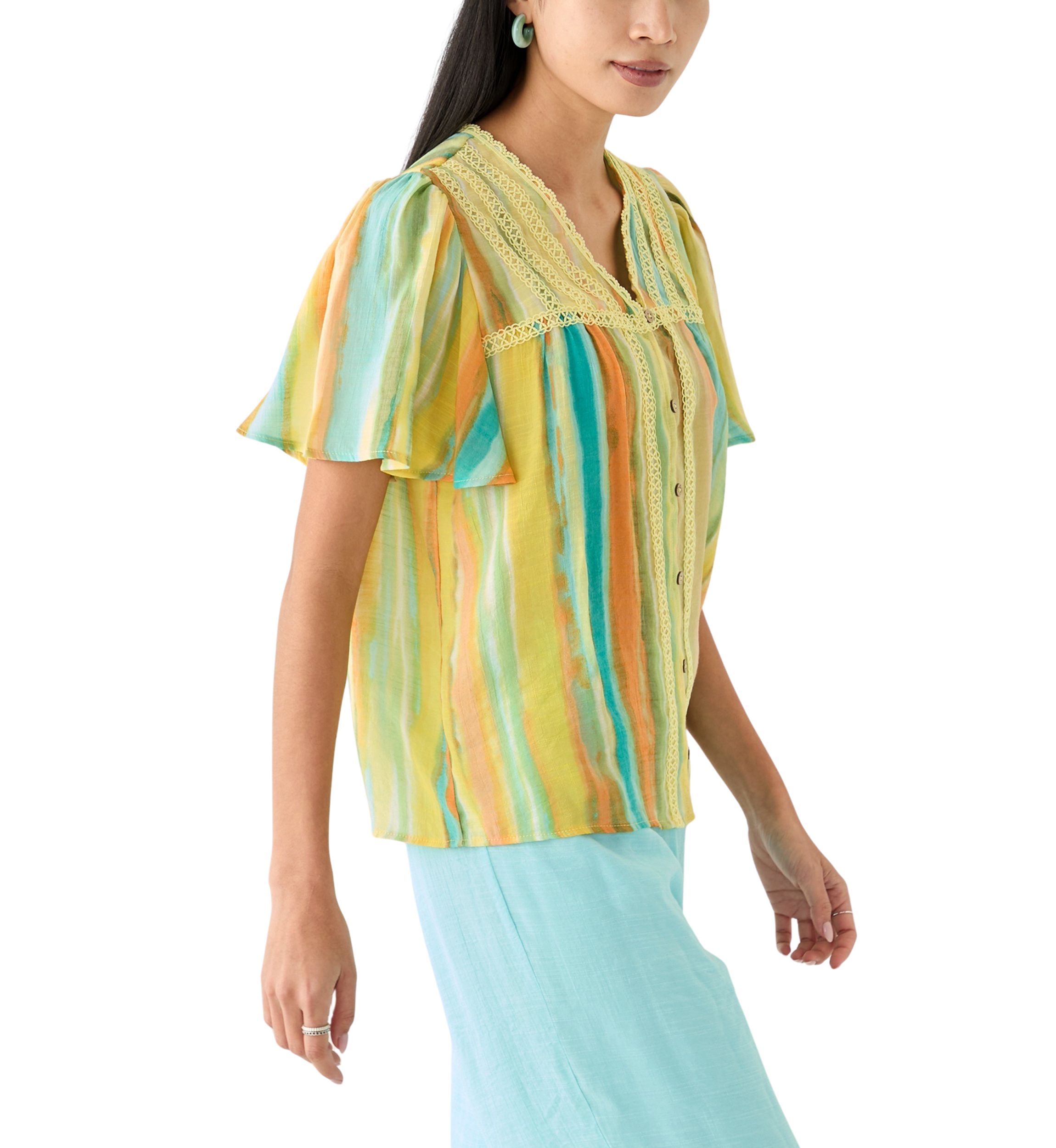 Petite Linen Like Flutter Sleeve Top