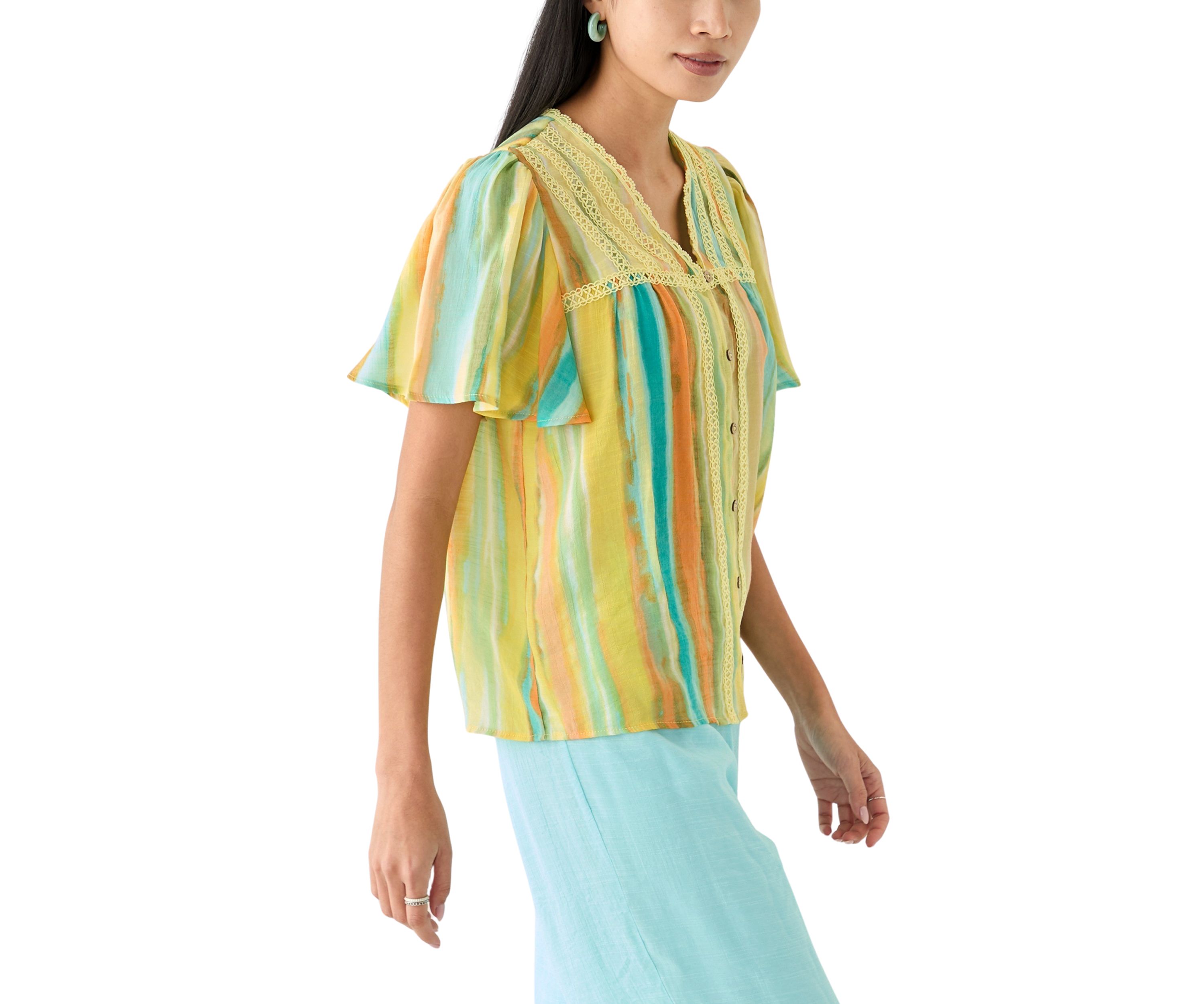 Petite Linen Like Flutter Sleeve Top